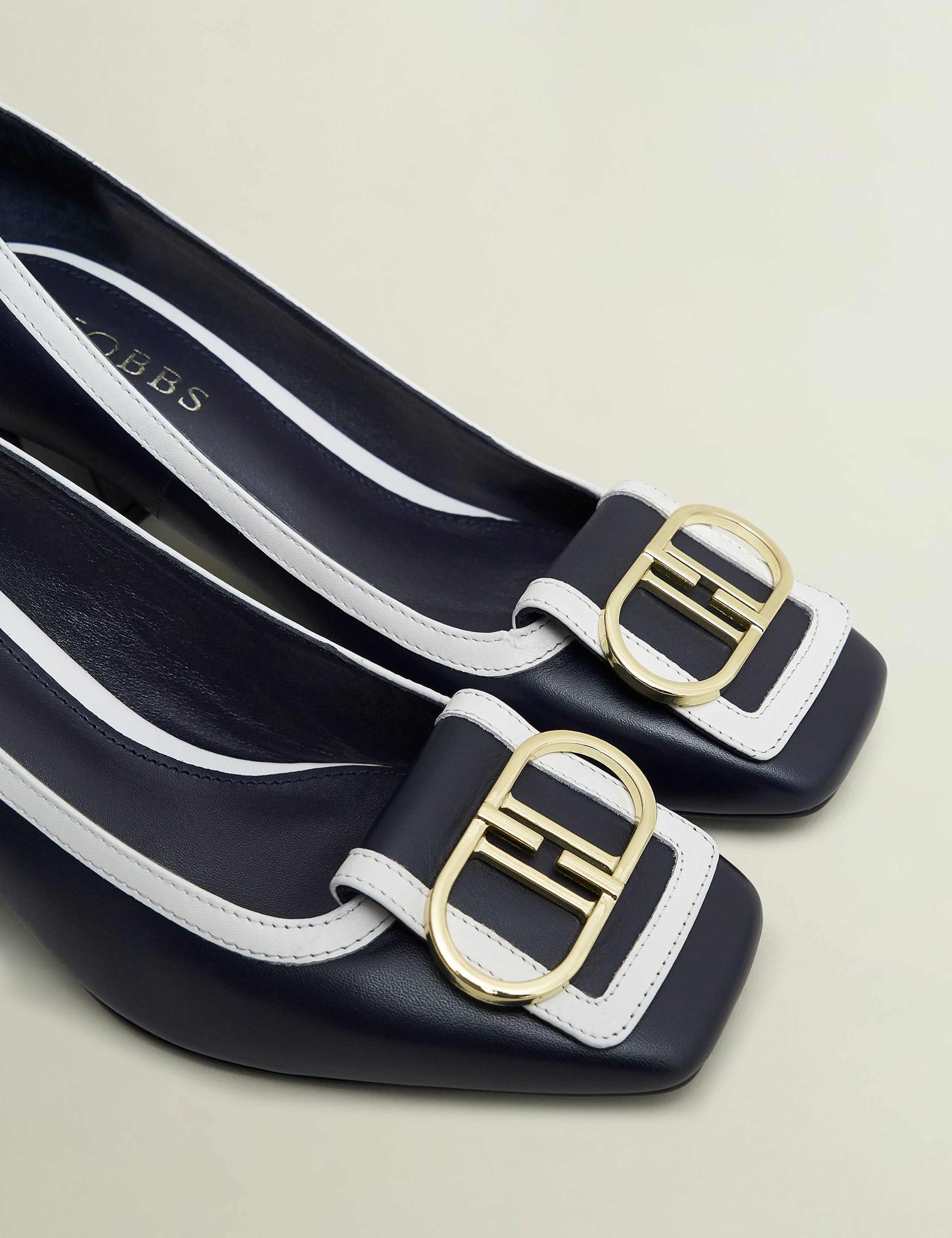 Leather Block Heel Square Toe Court Shoes 5 of 6
