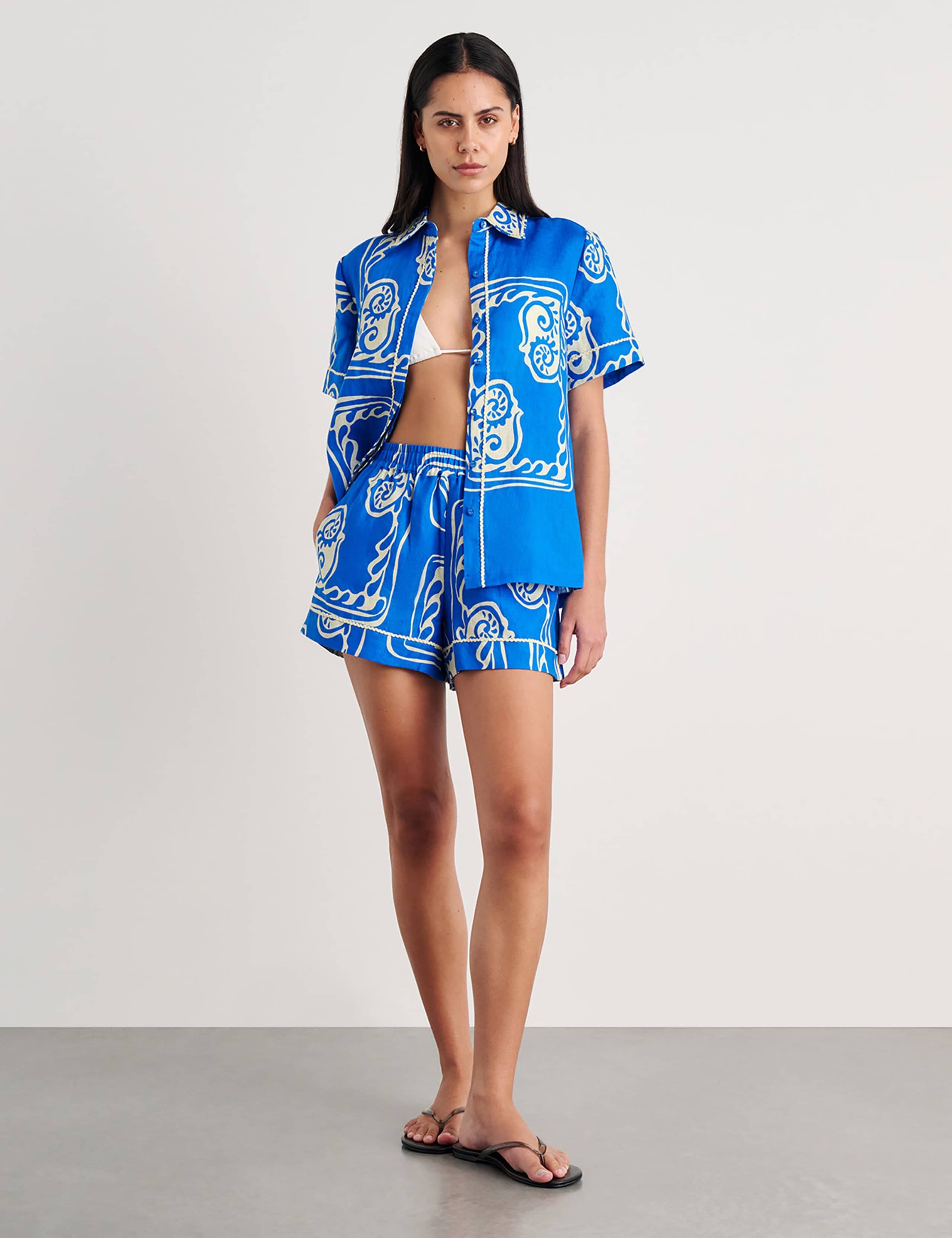 Pure Linen Printed High Waisted Shorts 2 of 6