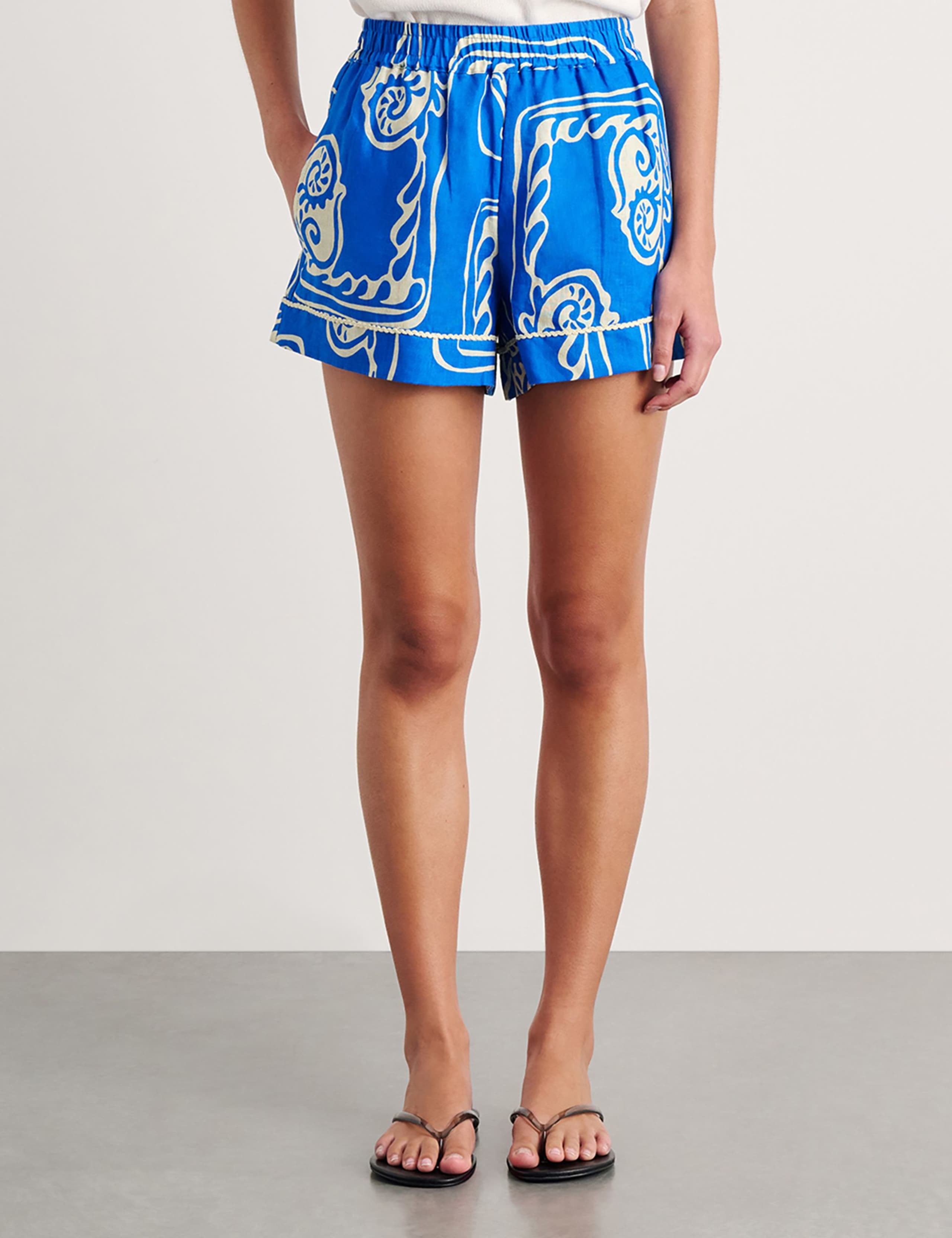 Pure Linen Printed High Waisted Shorts 4 of 6
