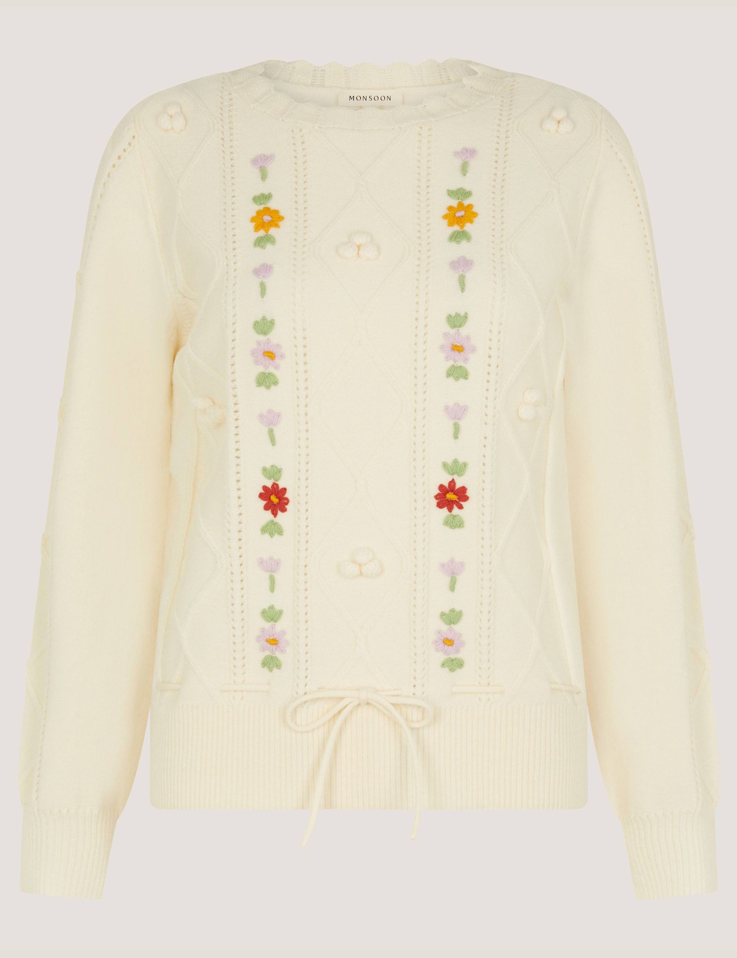 Embroidered Cable Knit Crew Neck Jumper 2 of 5