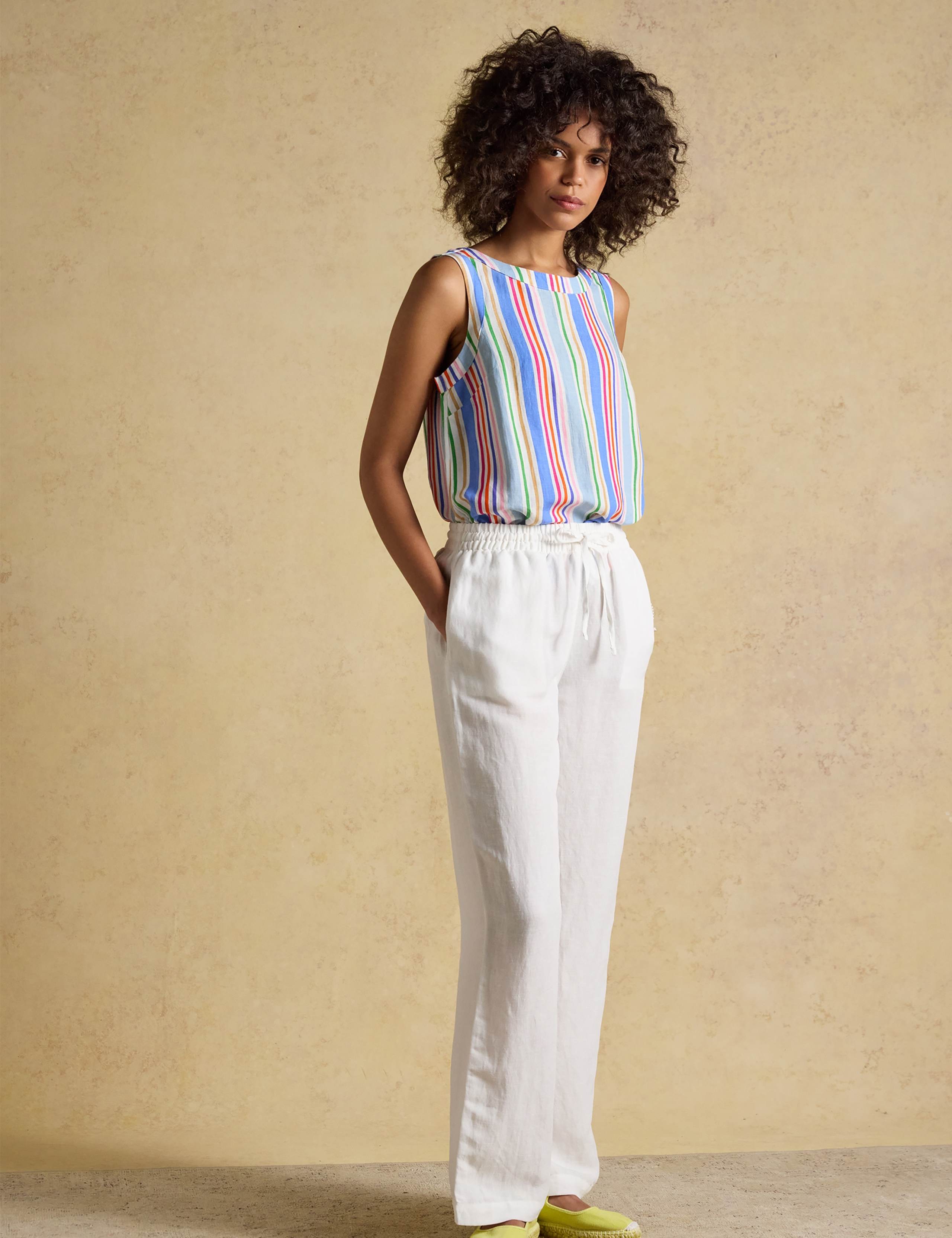Linen Blend Striped Round Neck Blouse 4 of 9