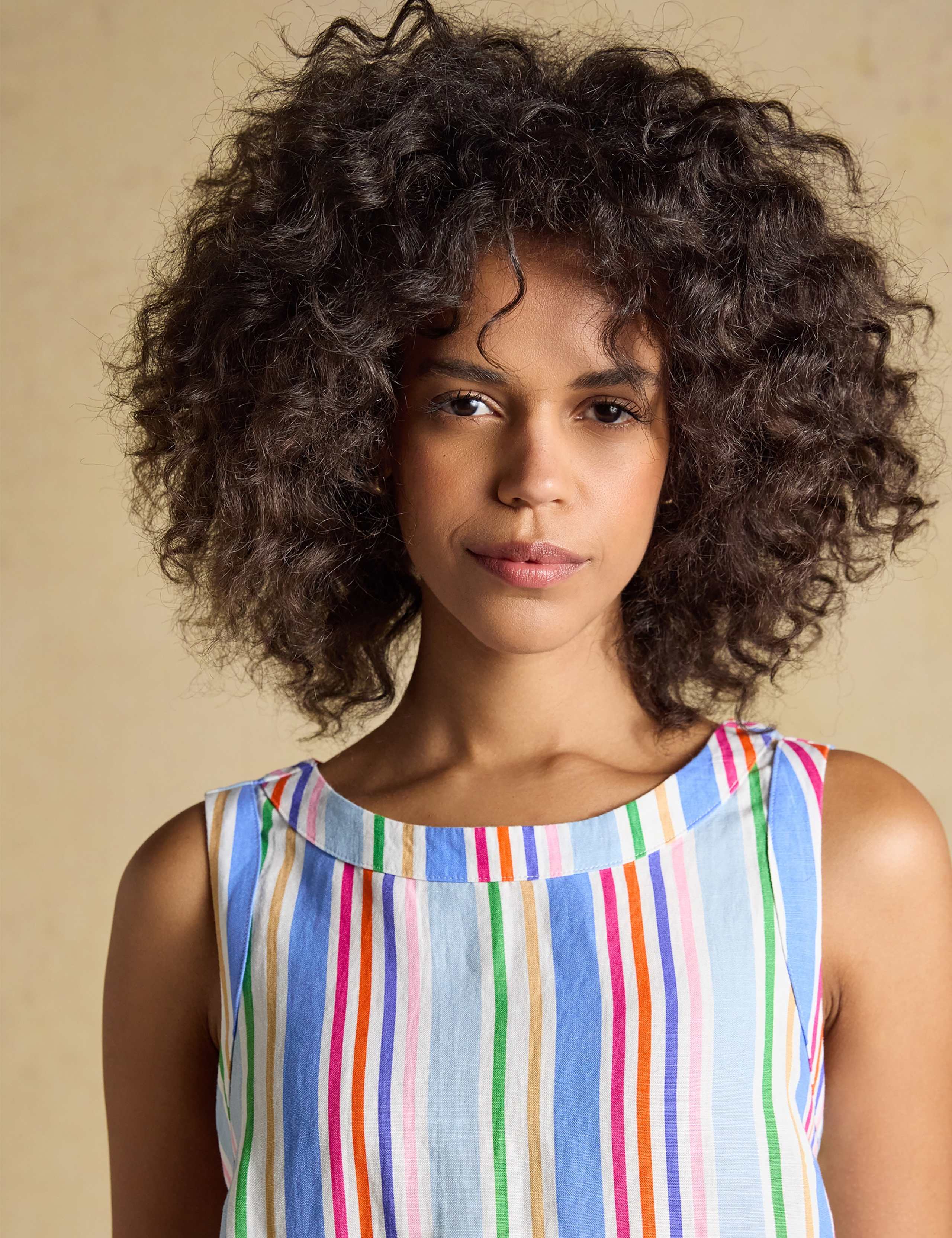 Linen Blend Striped Round Neck Blouse 5 of 9