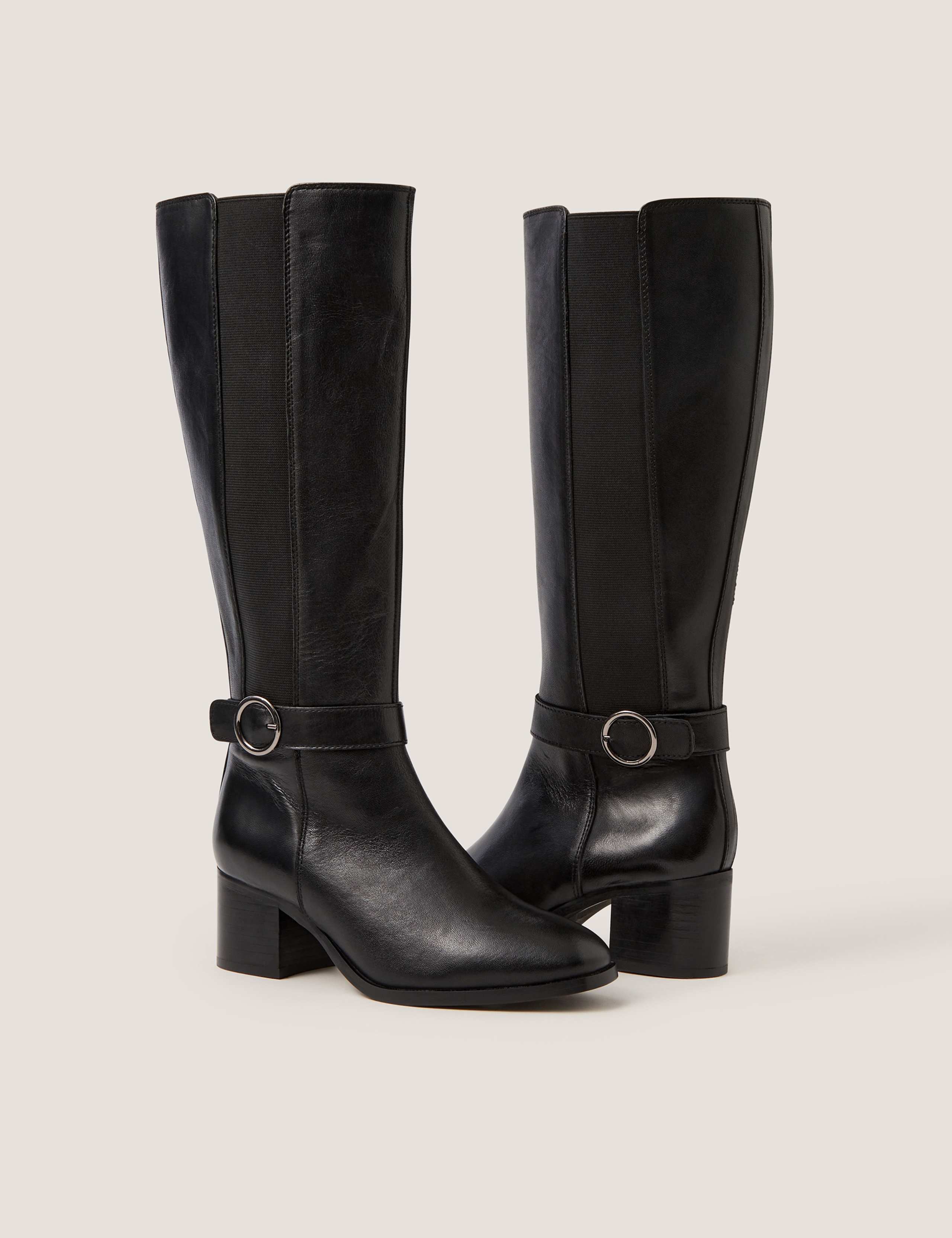Leather Block Heel Knee High Boots 2 of 3