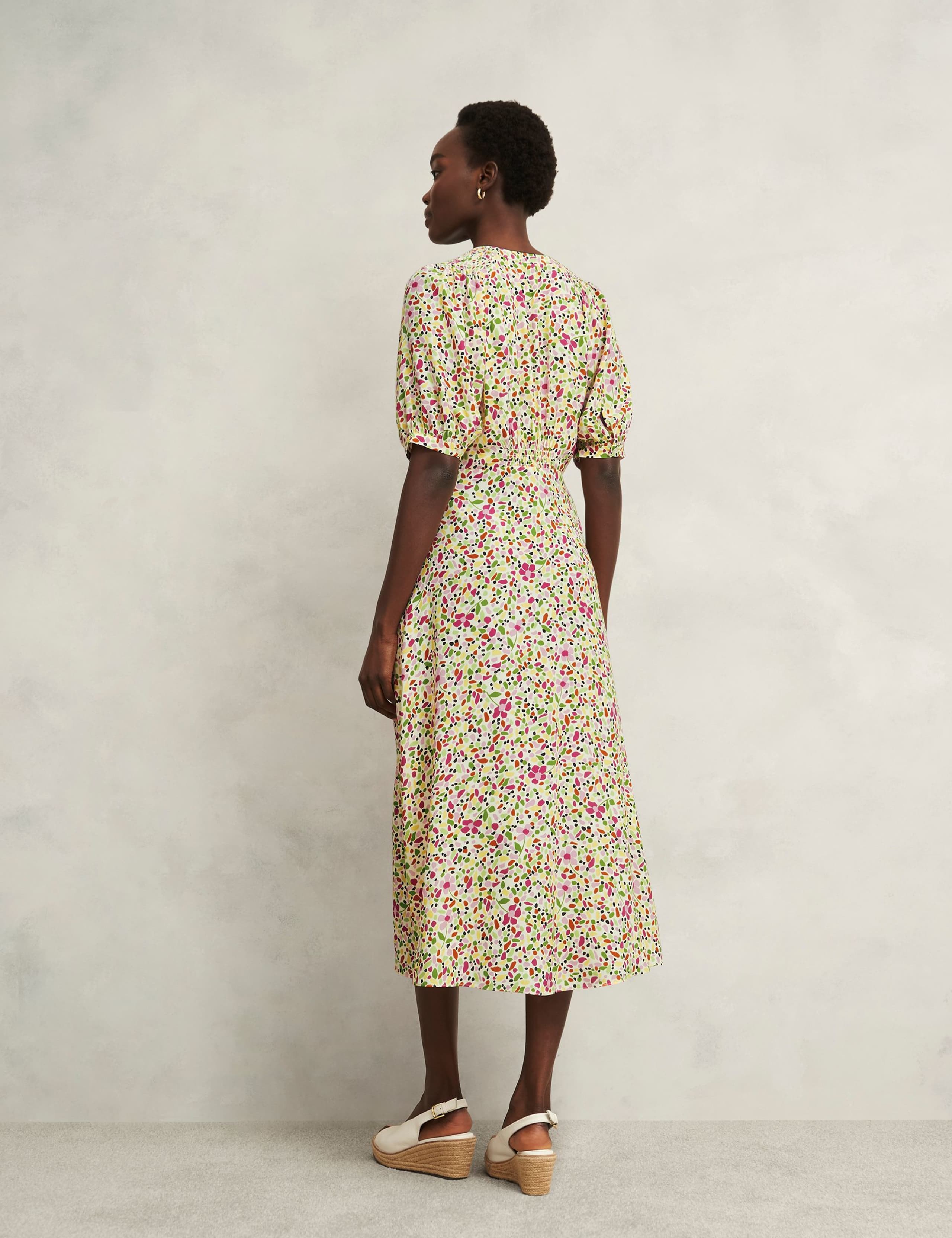 Floral V-Neck Puff Sleeve Midi Skater Dress 4 of 6