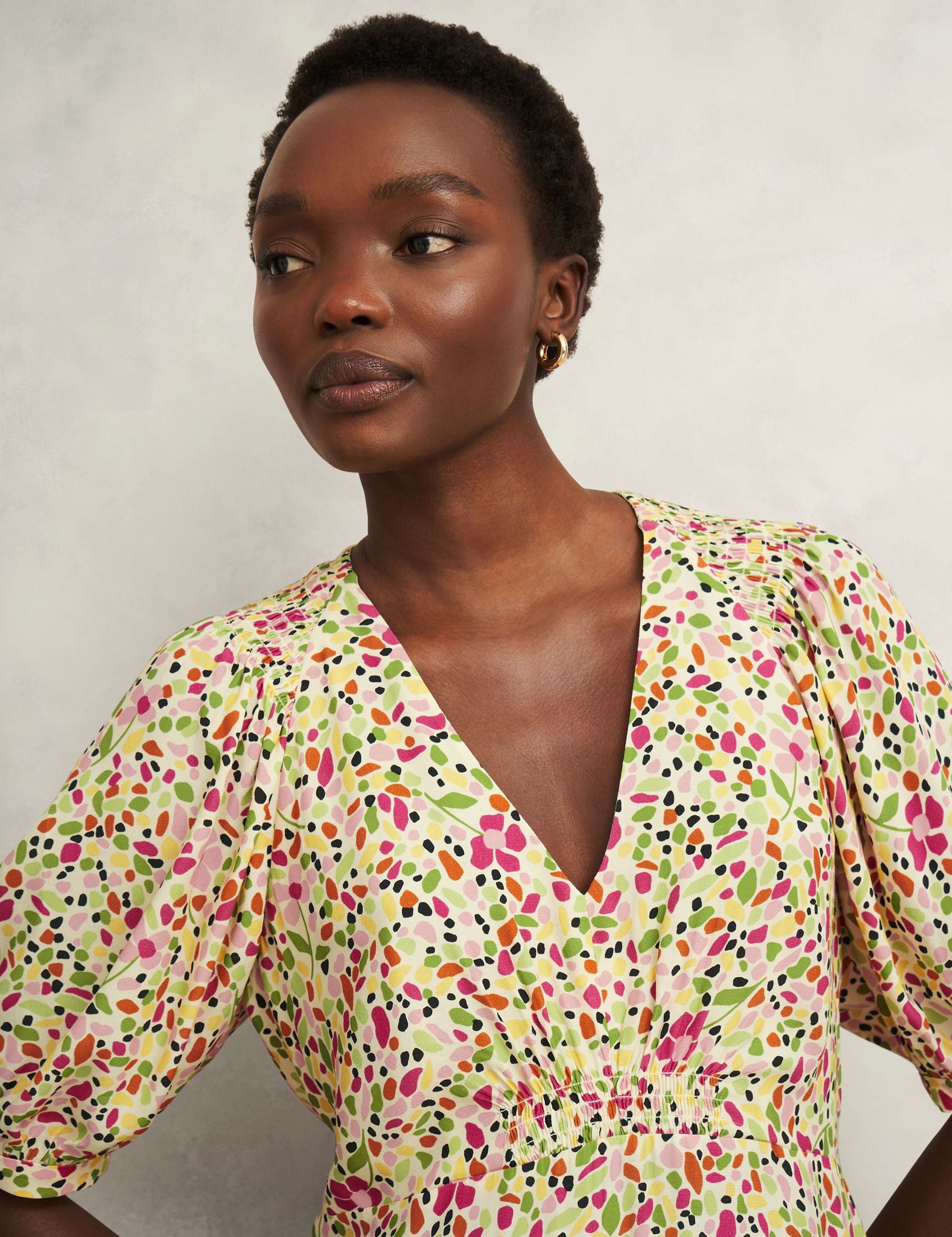 Floral V-Neck Puff Sleeve Midi Skater Dress 5 of 6