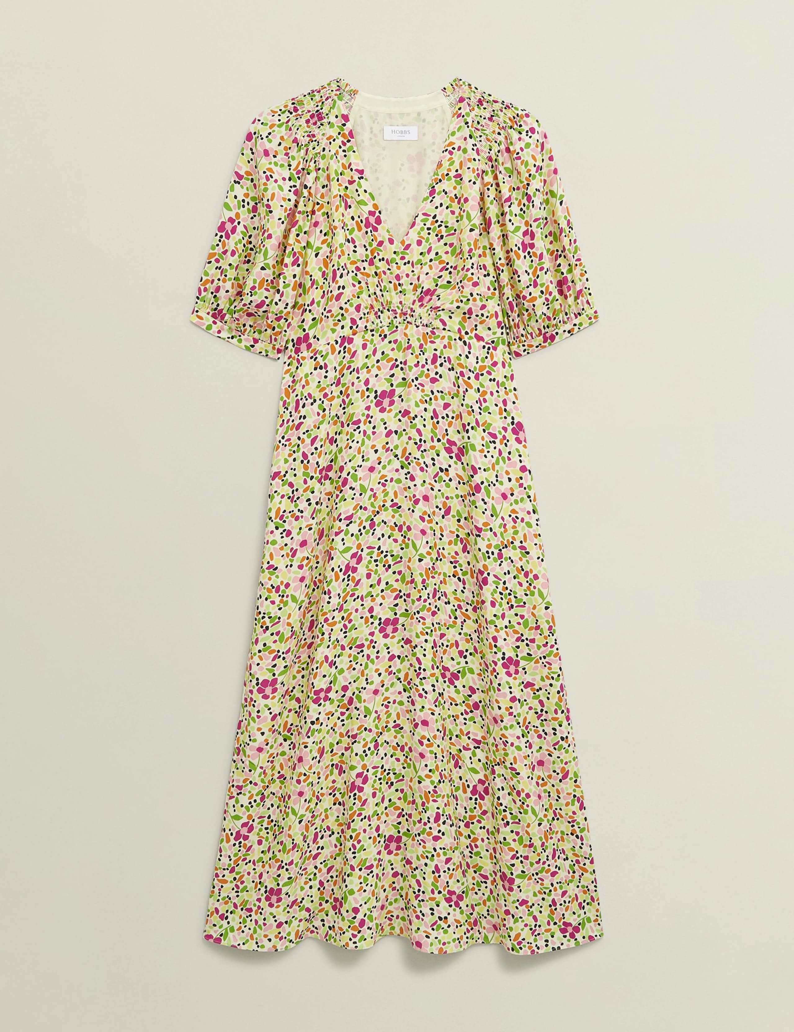 Floral V-Neck Puff Sleeve Midi Skater Dress 2 of 6
