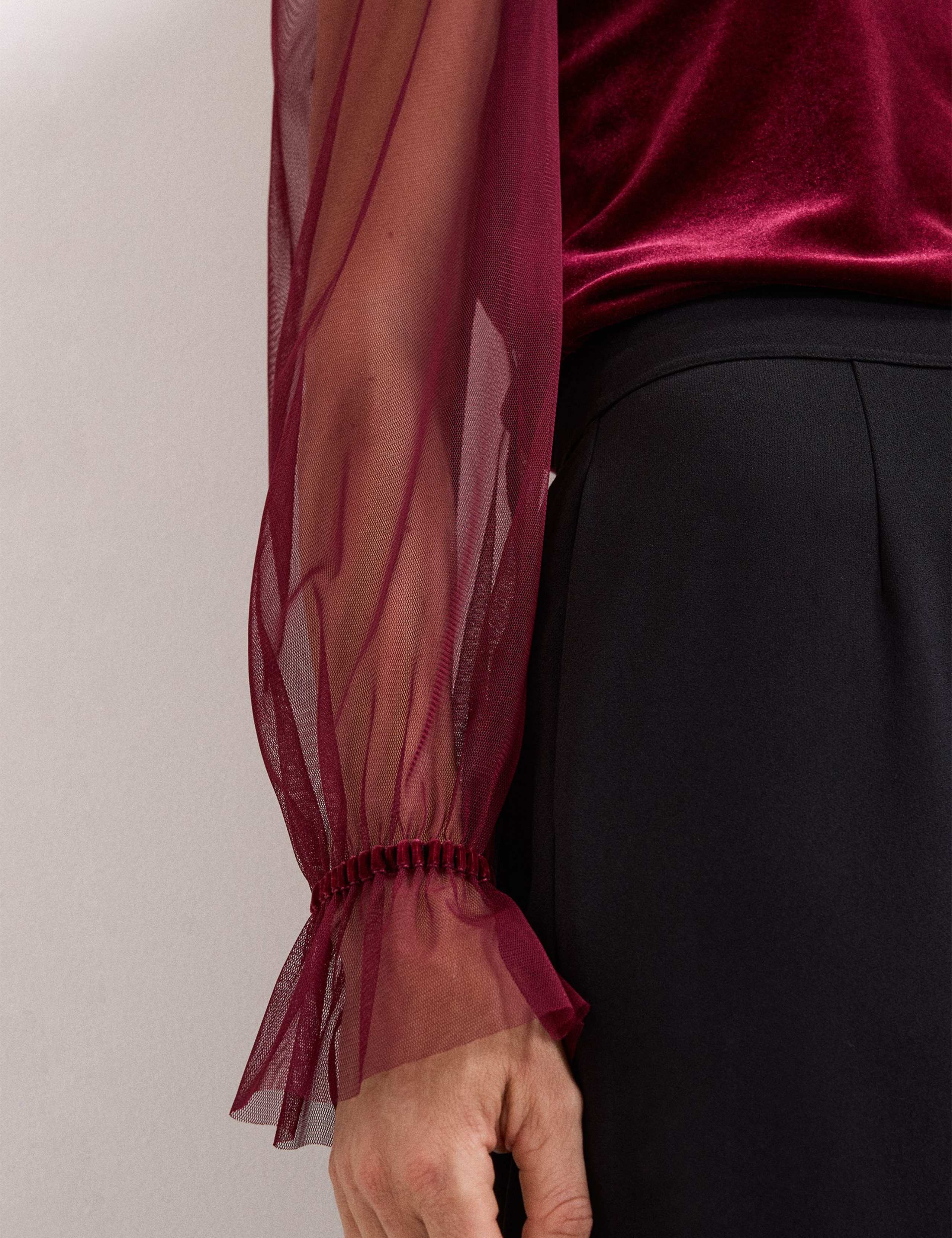 Velvet Sheer V-Neck Blouson Sleeve Blouse 6 of 7