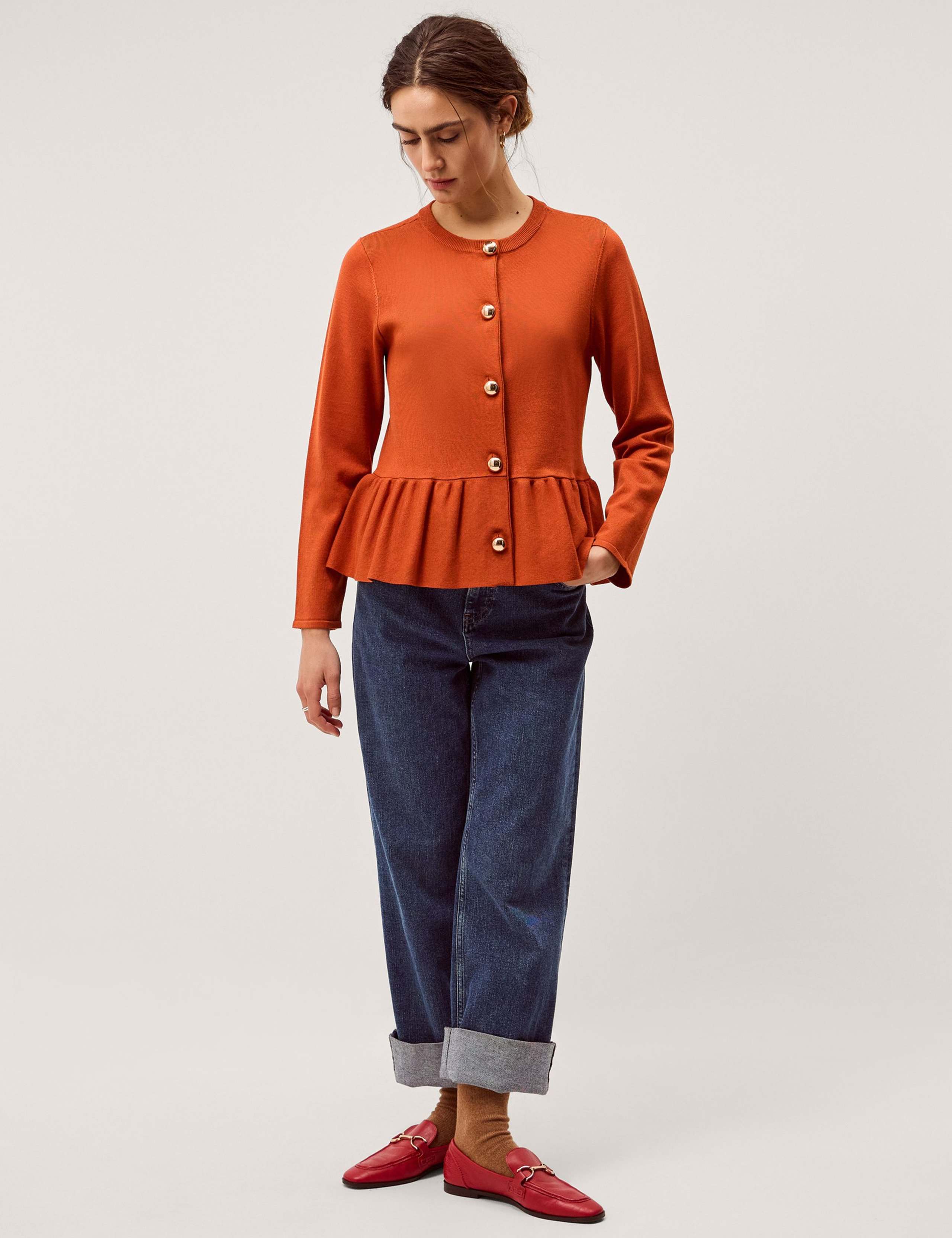 Button Front Longline Peplum Cardigan 3 of 5