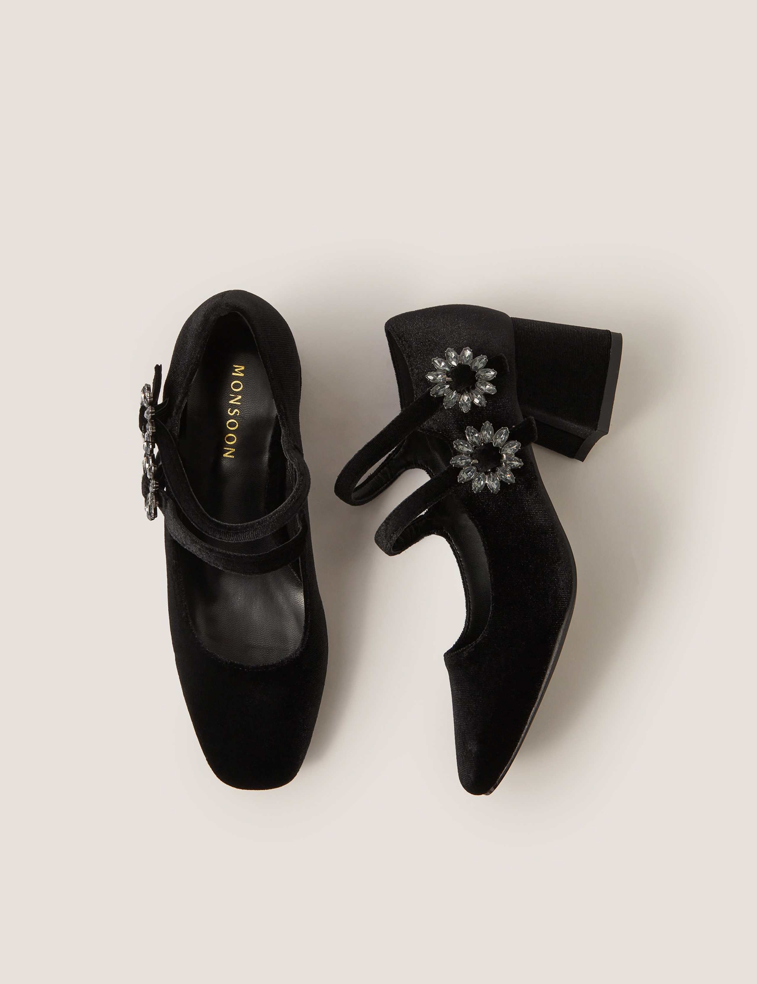Velvet Embellished Block Heel Mary Jane Shoes 2 of 3