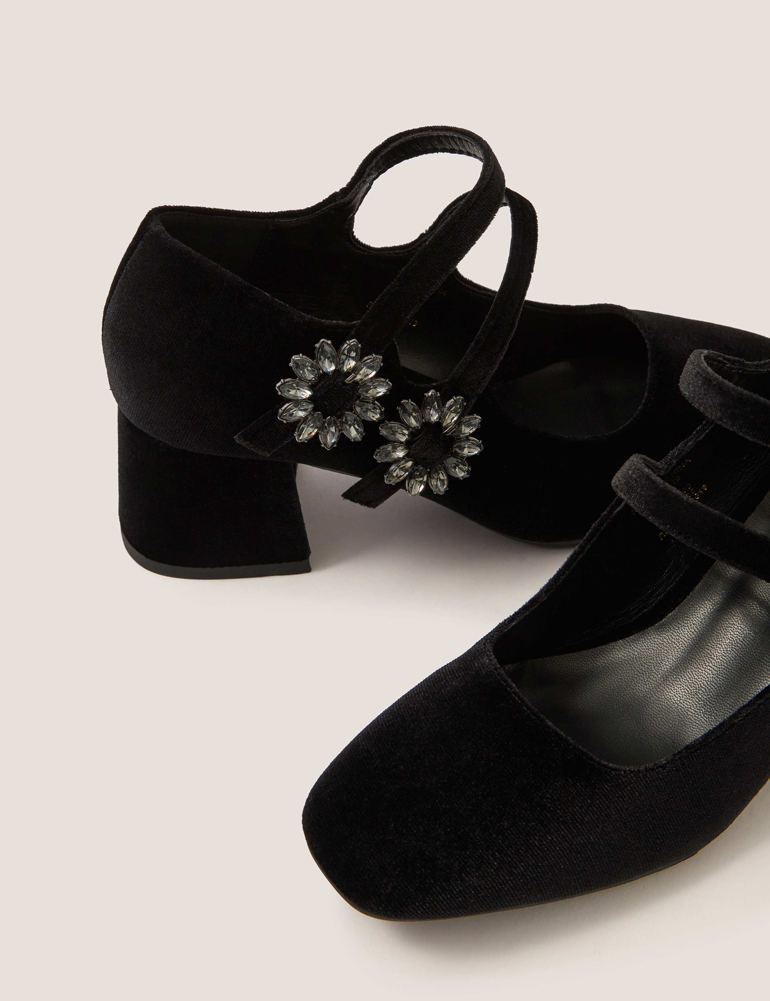 Velvet Embellished Block Heel Mary Jane Shoes 3 of 3