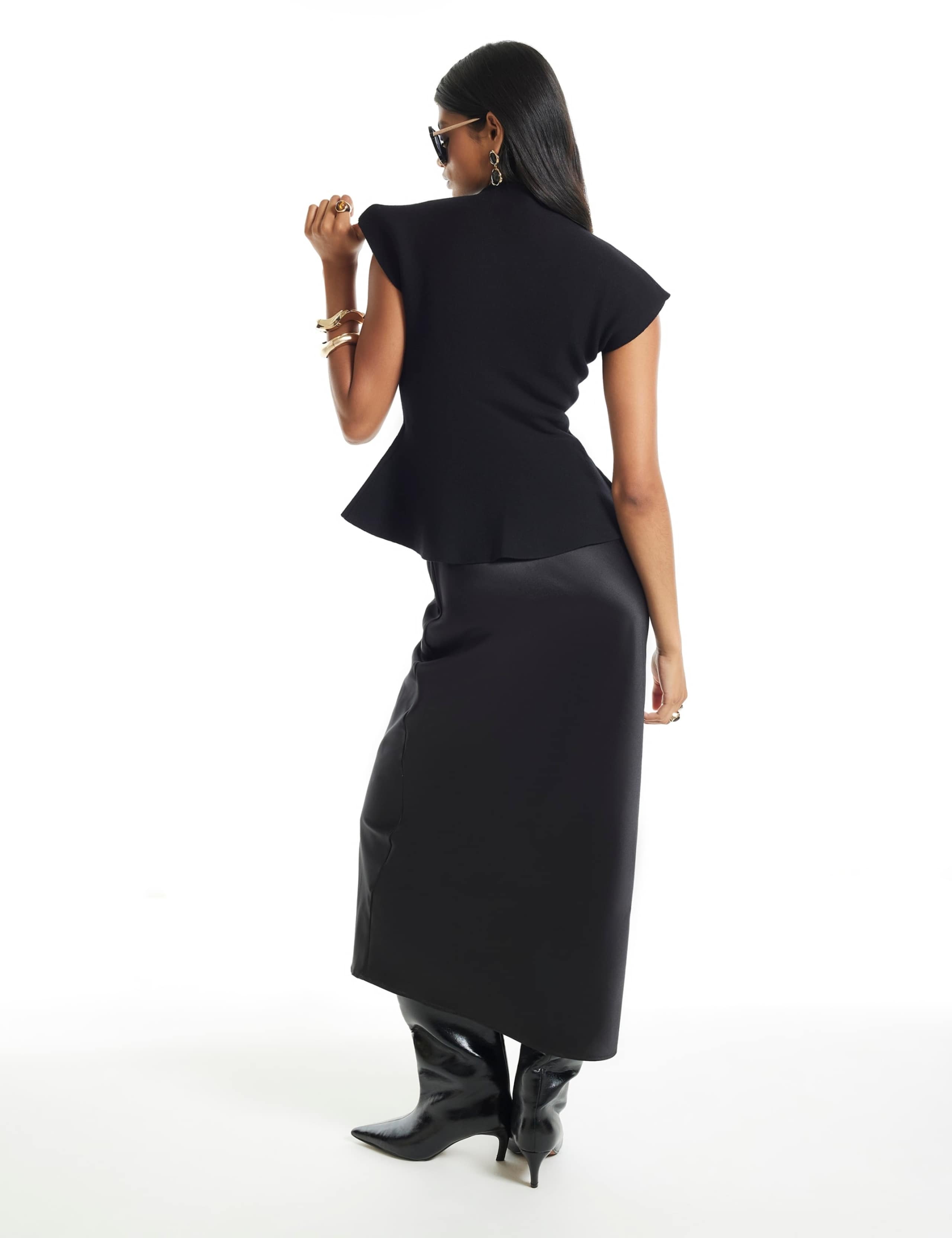 Pure Cotton Knitted High Neck Midaxi Peplum Dress 2 of 6