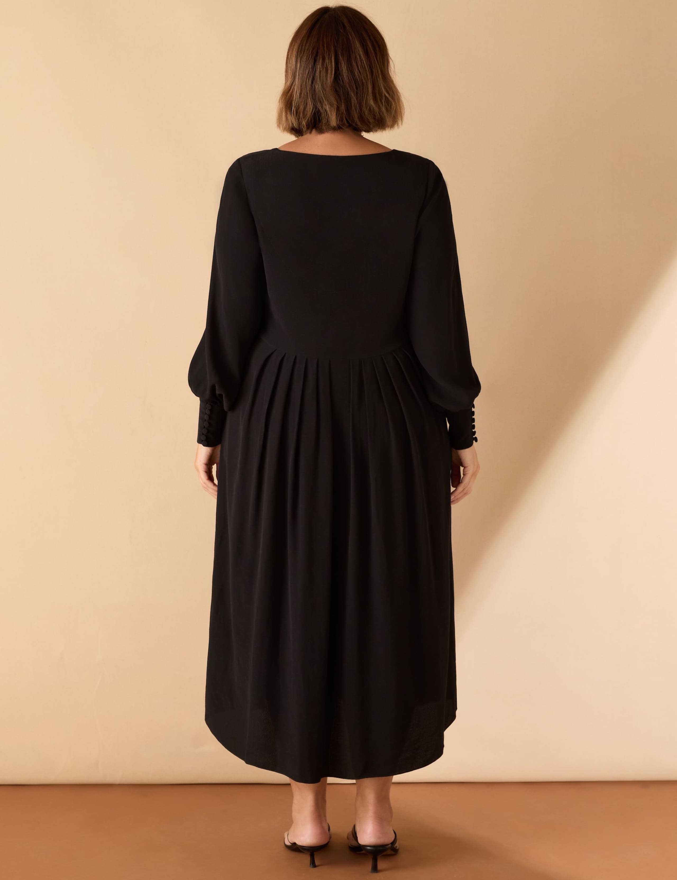 Lace Up Blouson Sleeve Midi Tea Dress 3 of 5