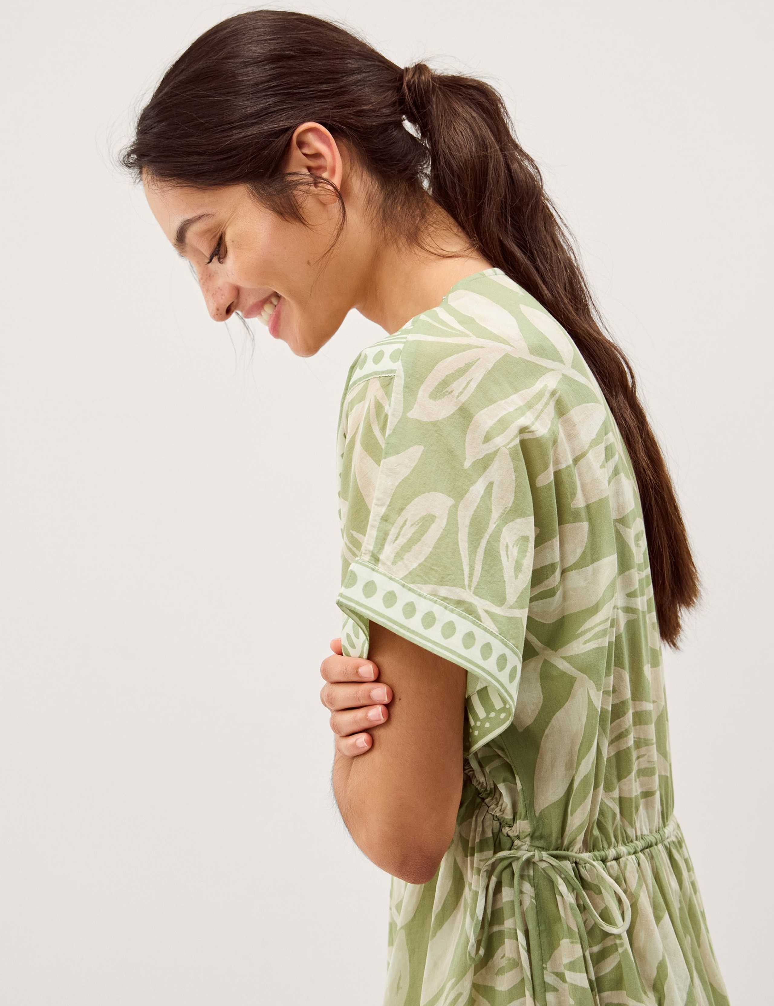 Pure Cotton Printed V-Neck Midi Beach Dress 3 of 5