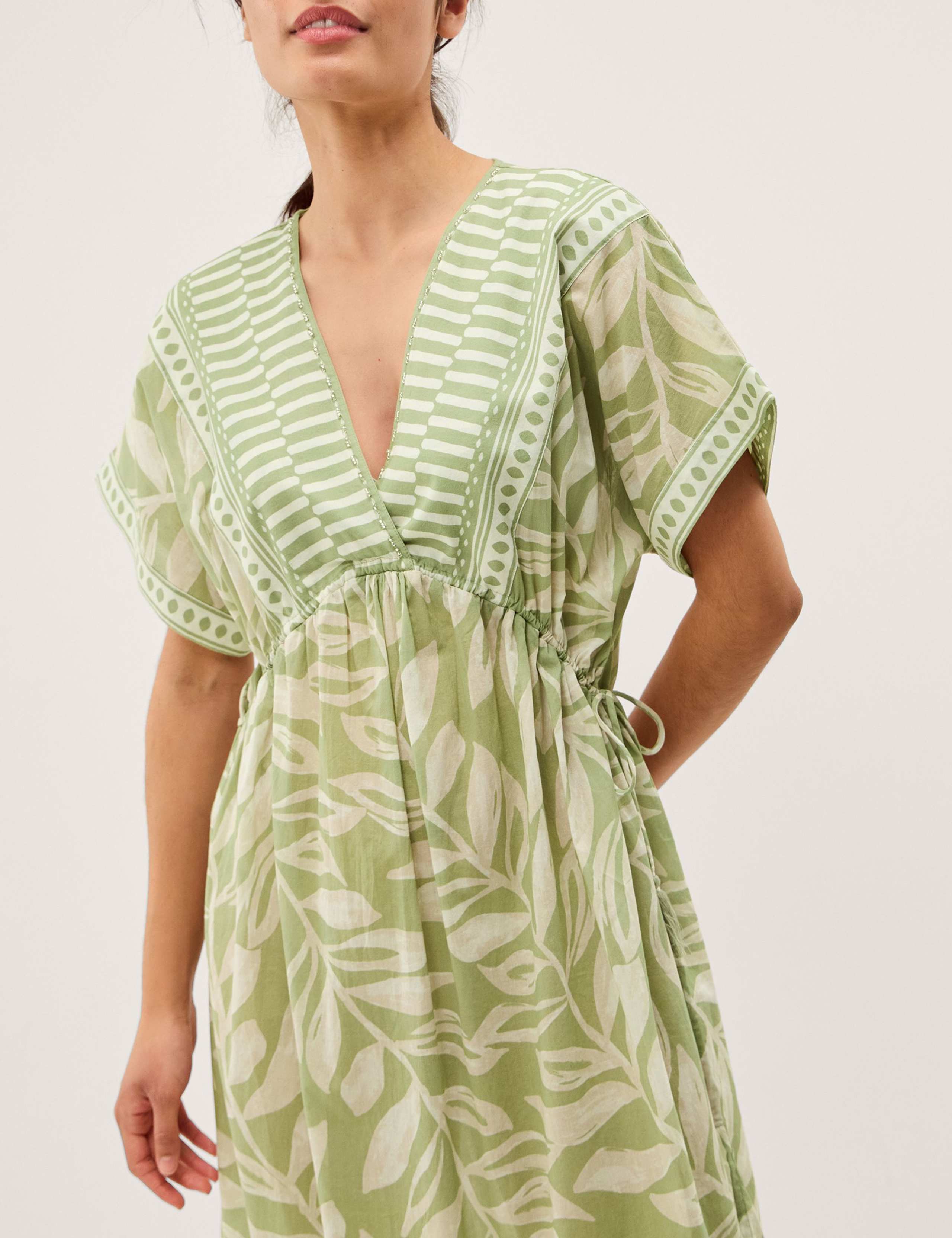 Pure Cotton Printed V-Neck Midi Beach Dress 4 of 5