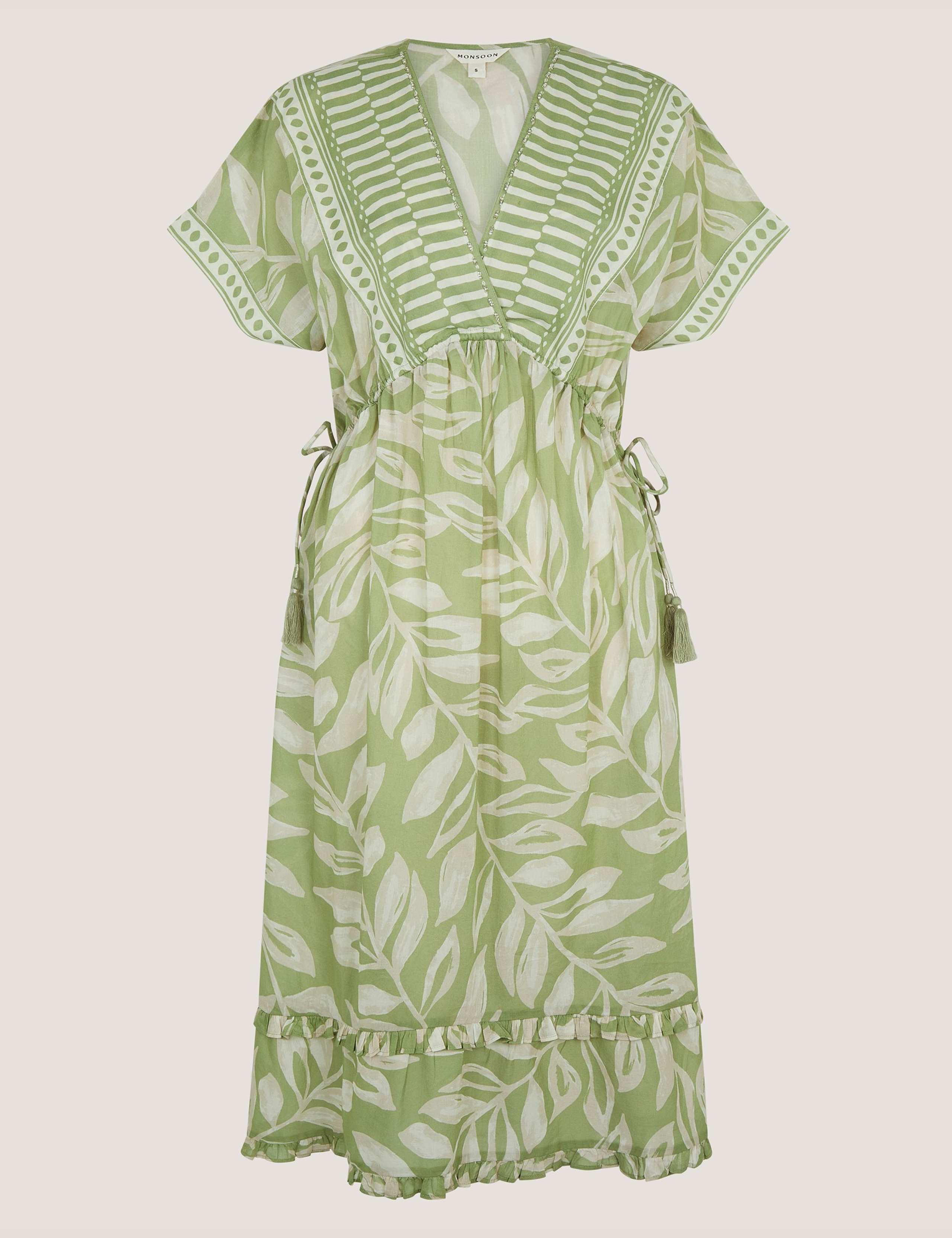 Pure Cotton Printed V-Neck Midi Beach Dress 2 of 5