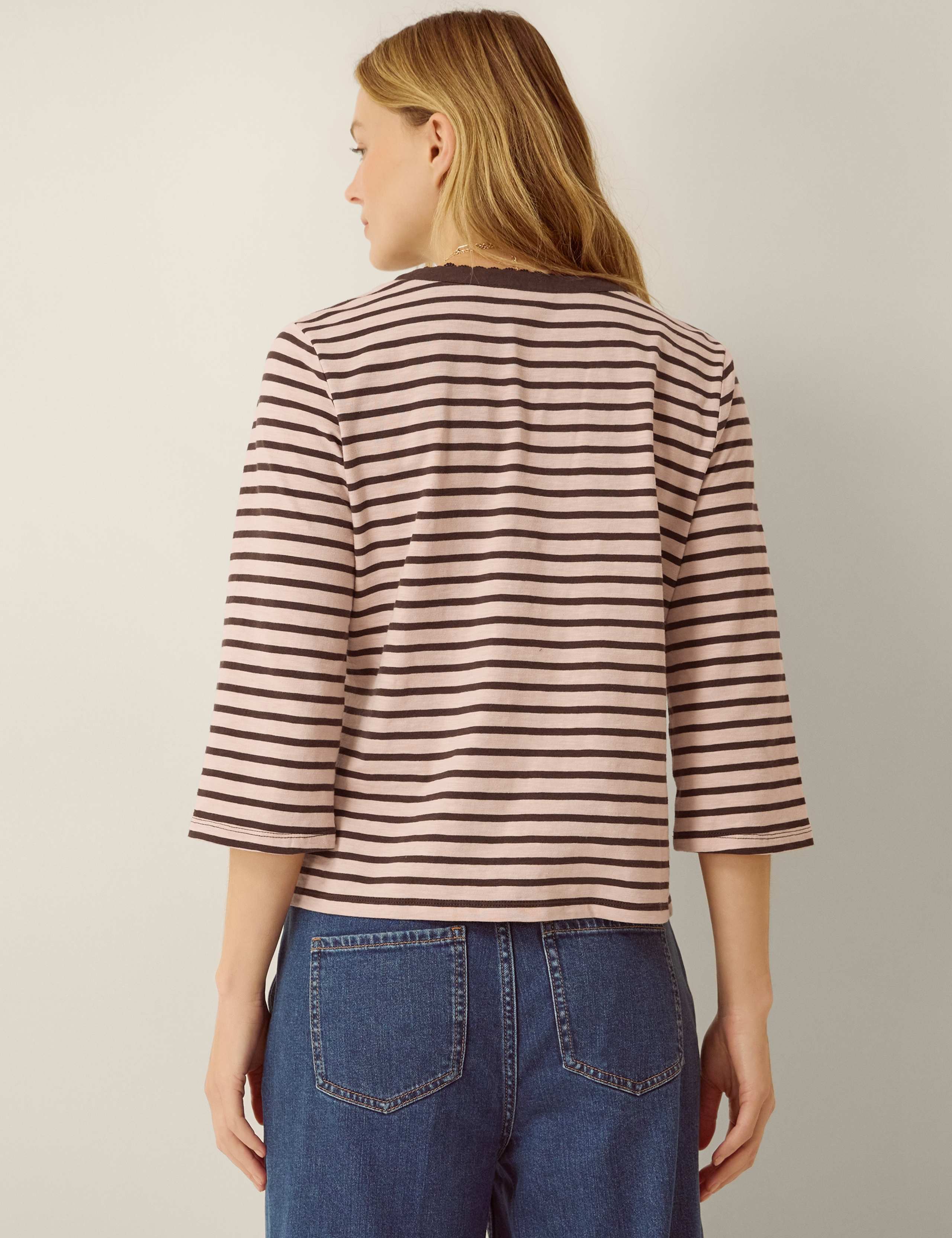 Pure Cotton Jersey Striped Button Through Top 2 of 4