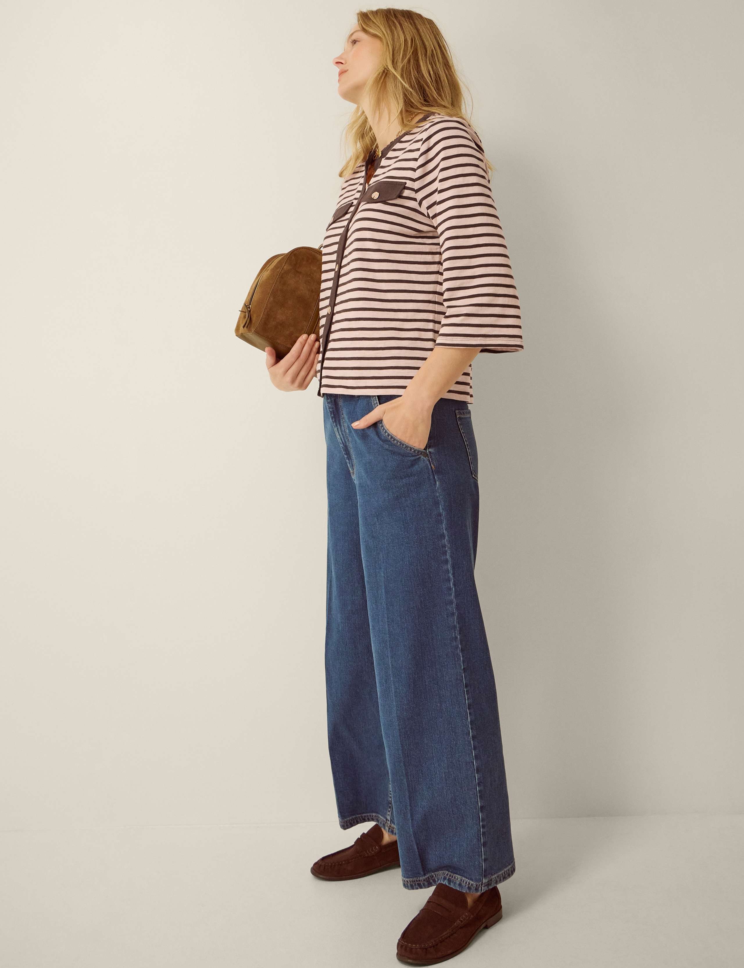 Pure Cotton Jersey Striped Button Through Top 3 of 4