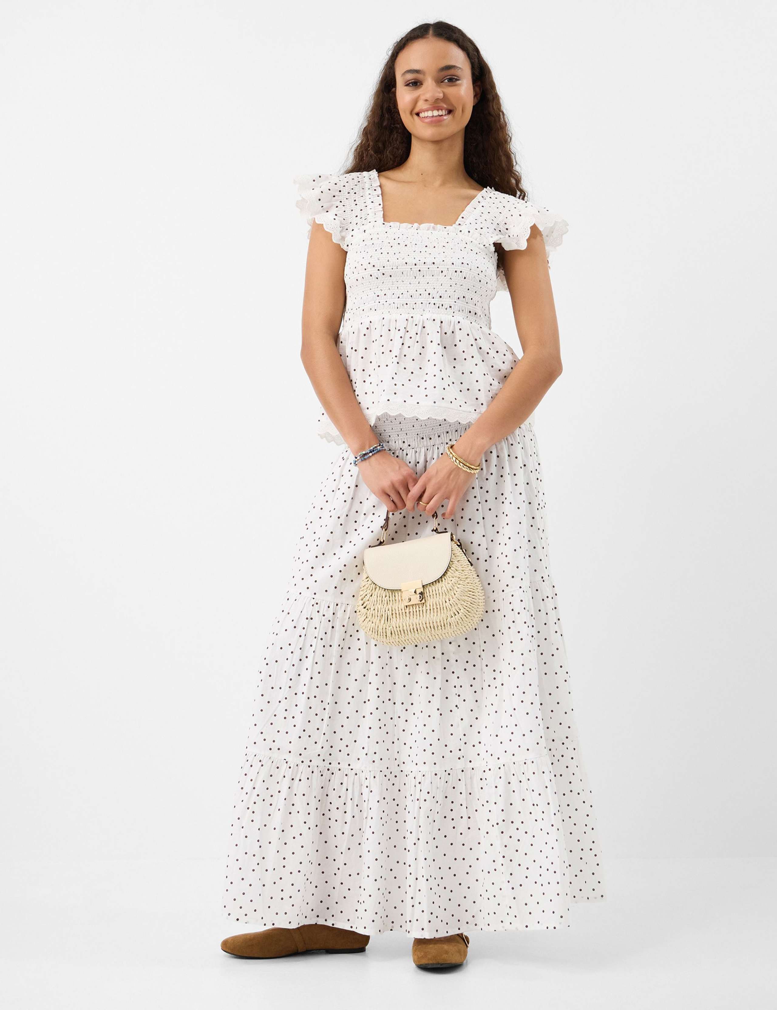 Pure Cotton Frill Shoulder Polka Dot Top 1 of 5
