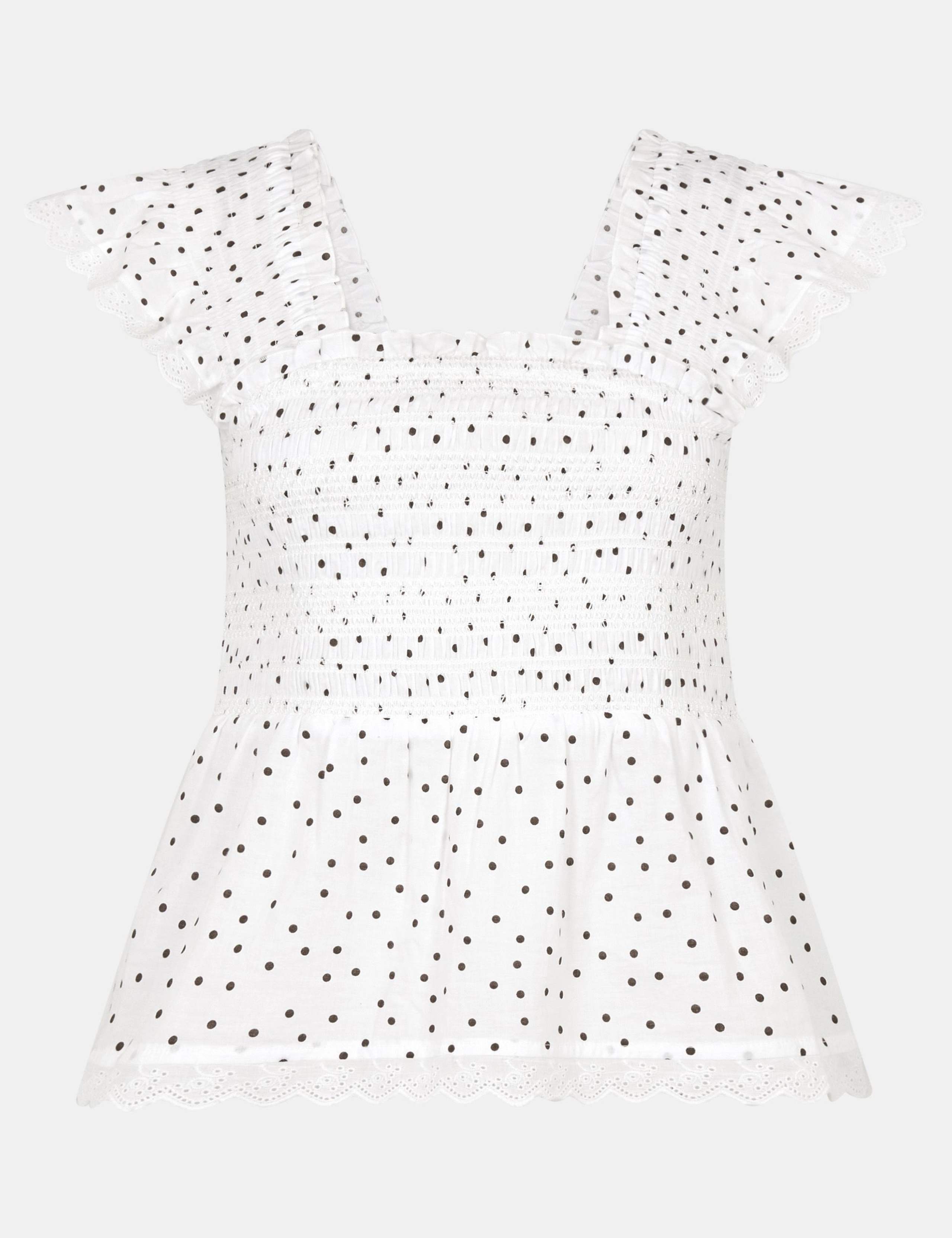 Pure Cotton Frill Shoulder Polka Dot Top 2 of 5