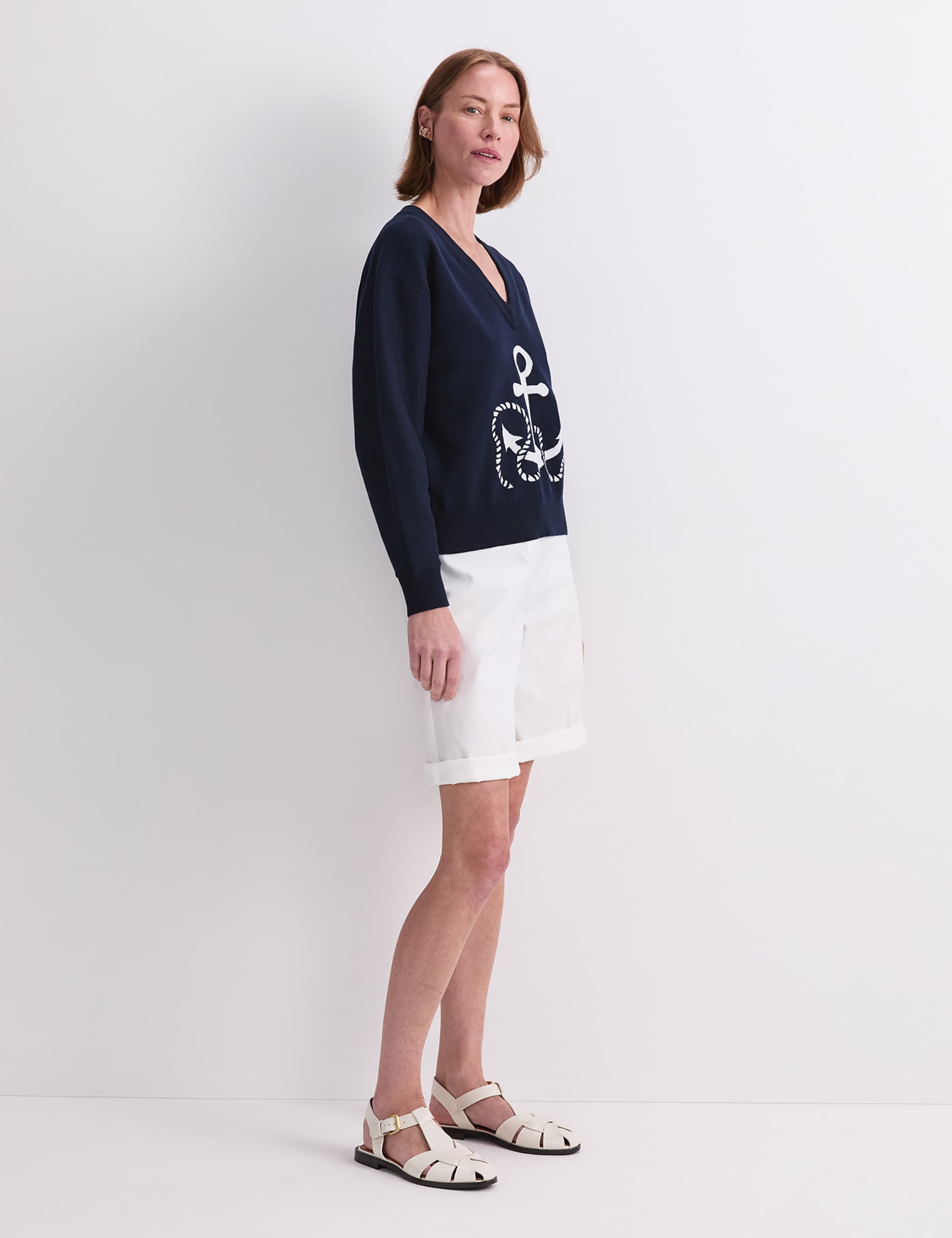 Cotton Rich Anchor Jacquard V-Neck Jumper 4 of 7