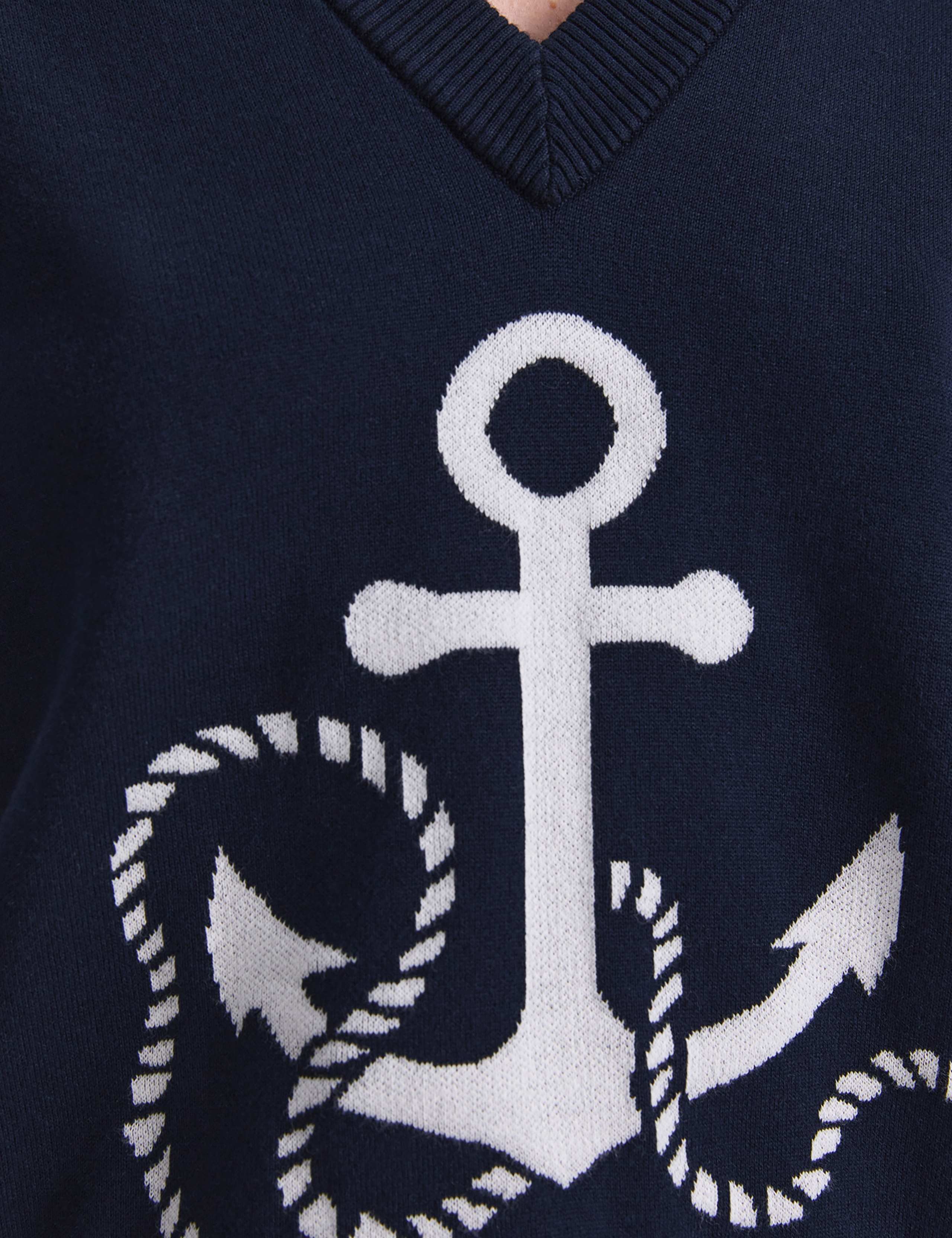 Cotton Rich Anchor Jacquard V-Neck Jumper 7 of 7