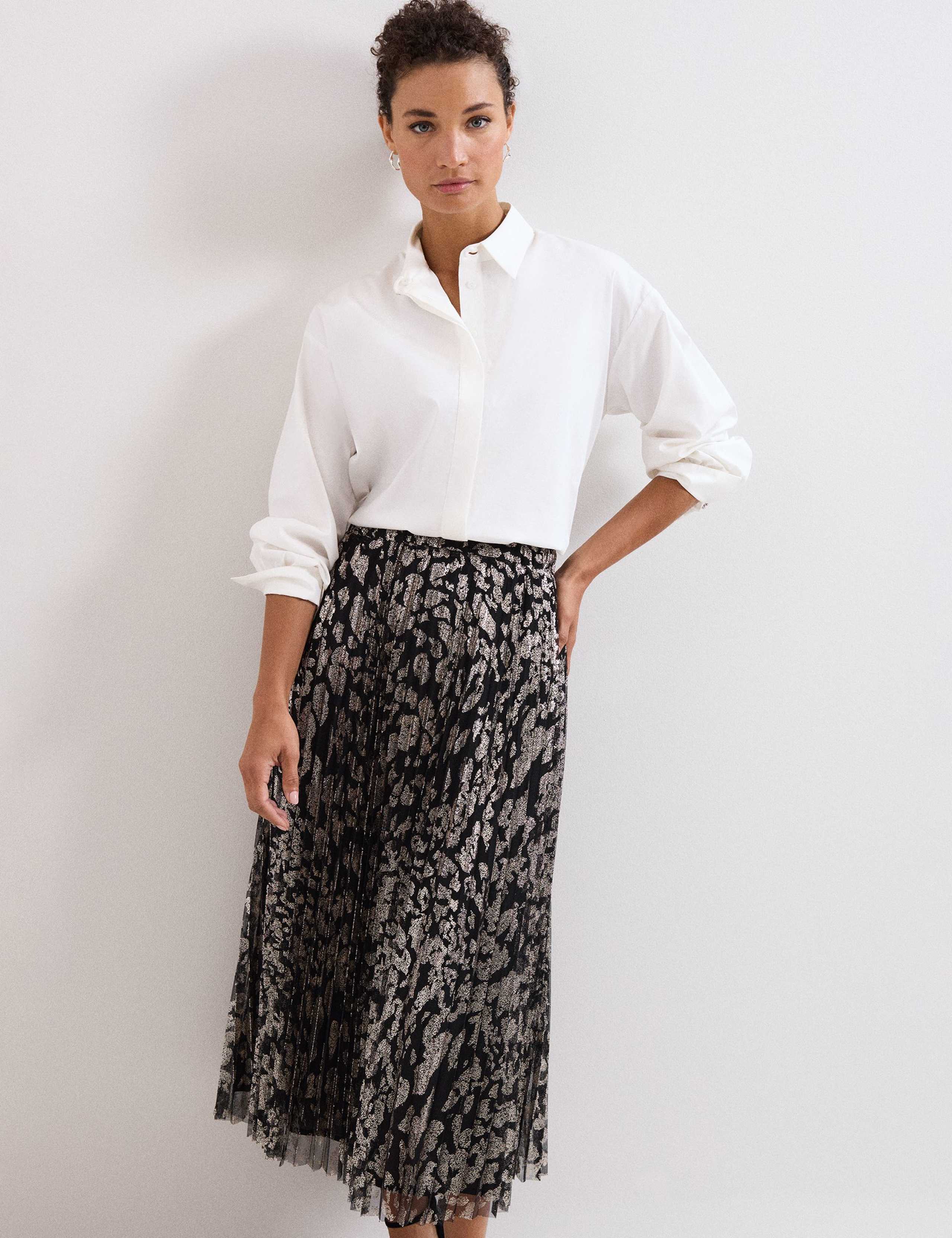 Animal Print Foil Pleated Midi Skirt 4 of 7