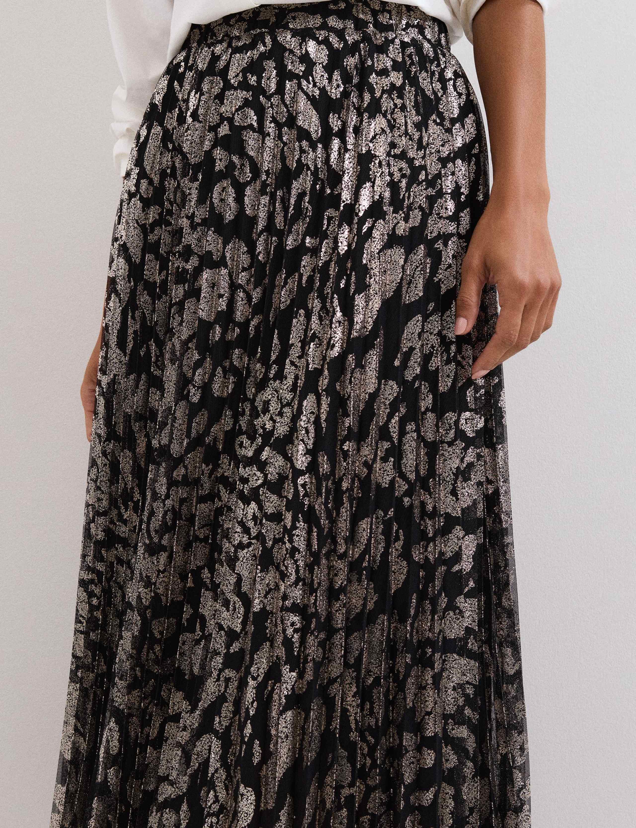 Animal Print Foil Pleated Midi Skirt 5 of 7