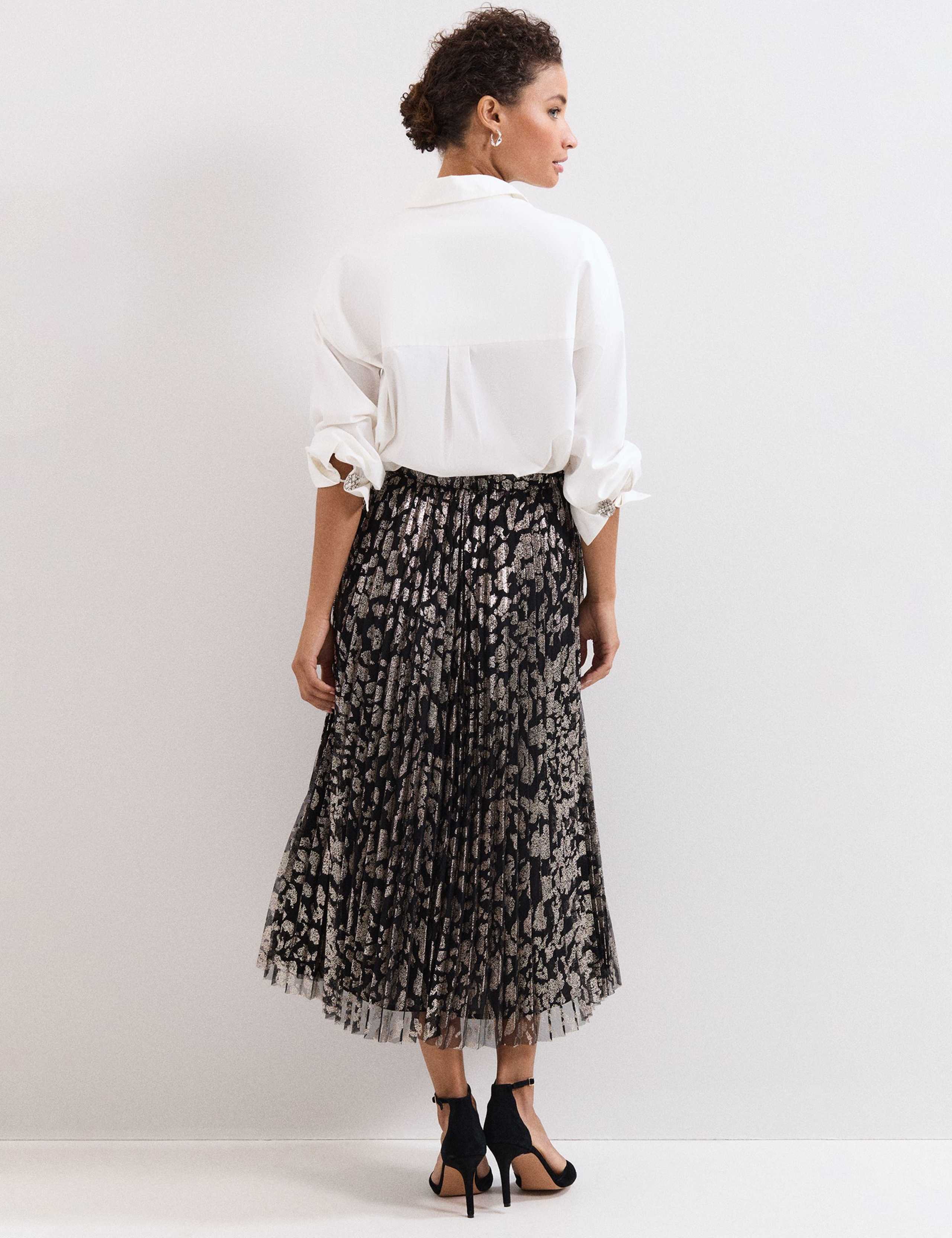Animal Print Foil Pleated Midi Skirt 6 of 7