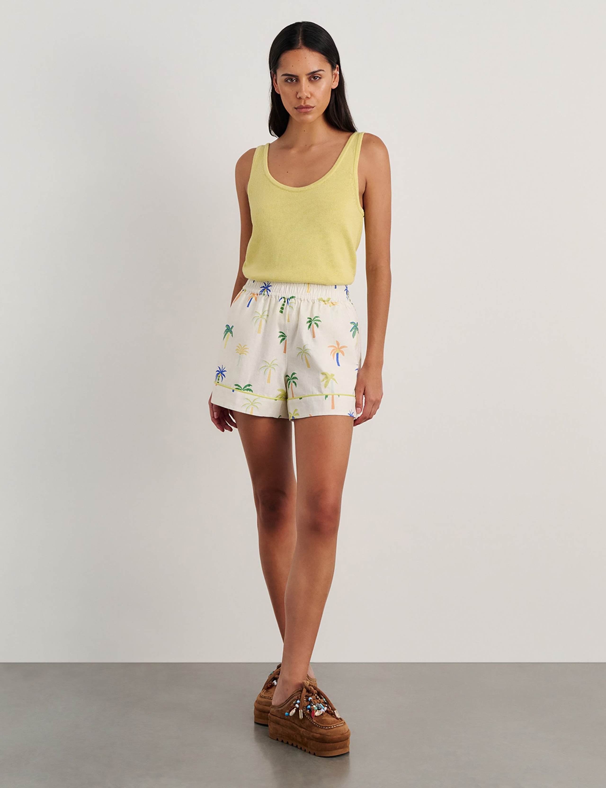 Linen Rich Palm Print Shorts 2 of 5
