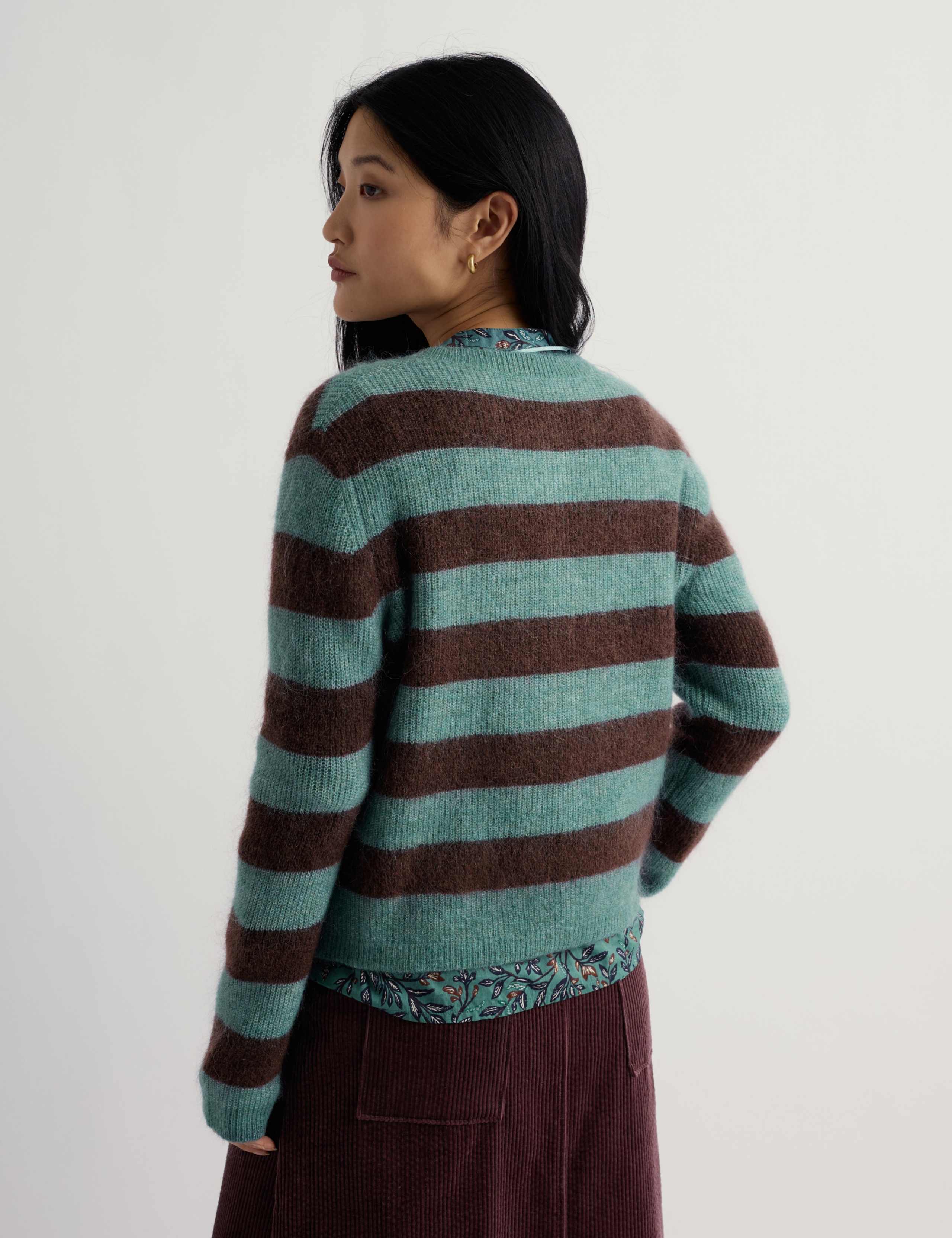 Mohair Striped Button Front Relaxed Cardigan 3 of 5