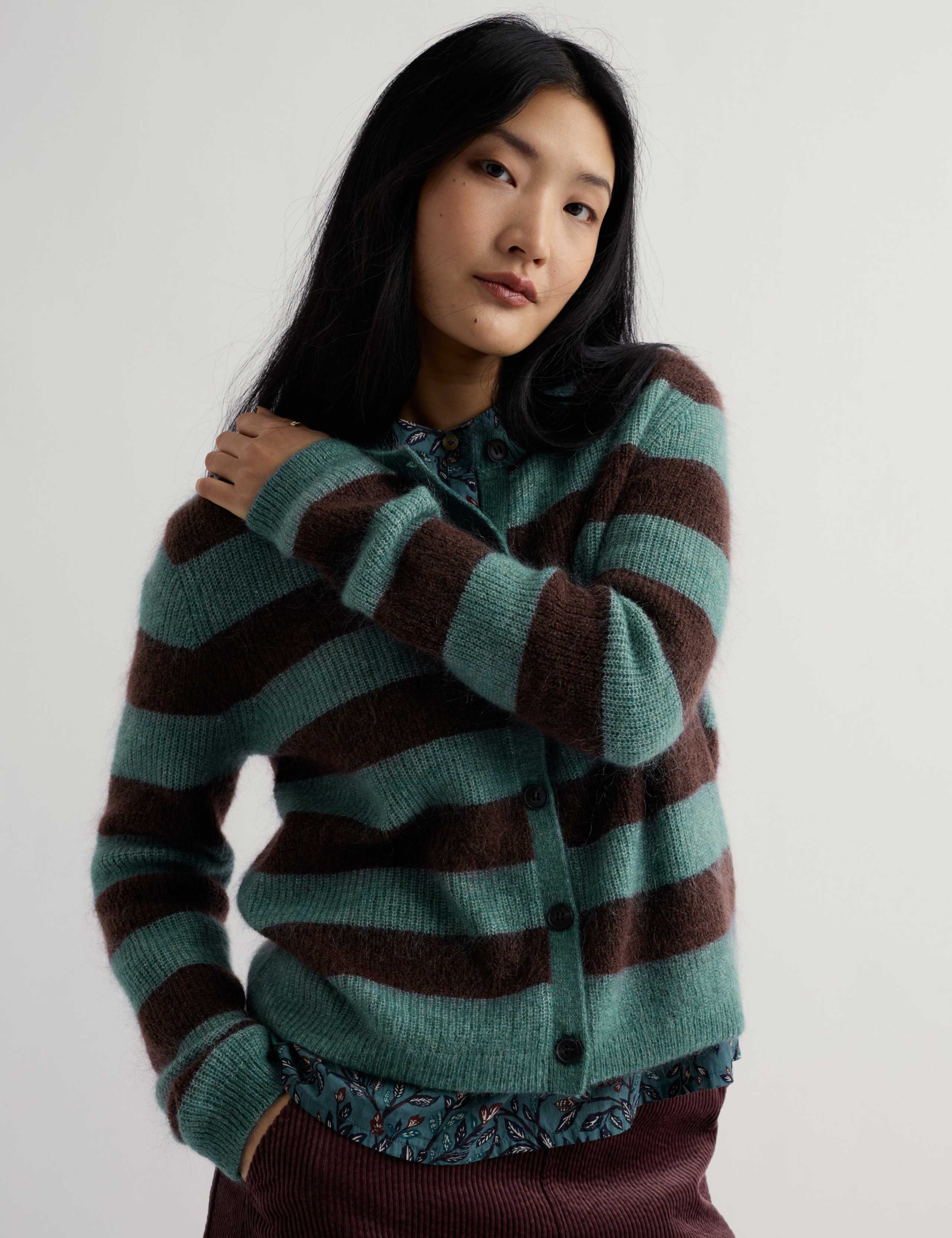 Mohair Striped Button Front Relaxed Cardigan 5 of 5