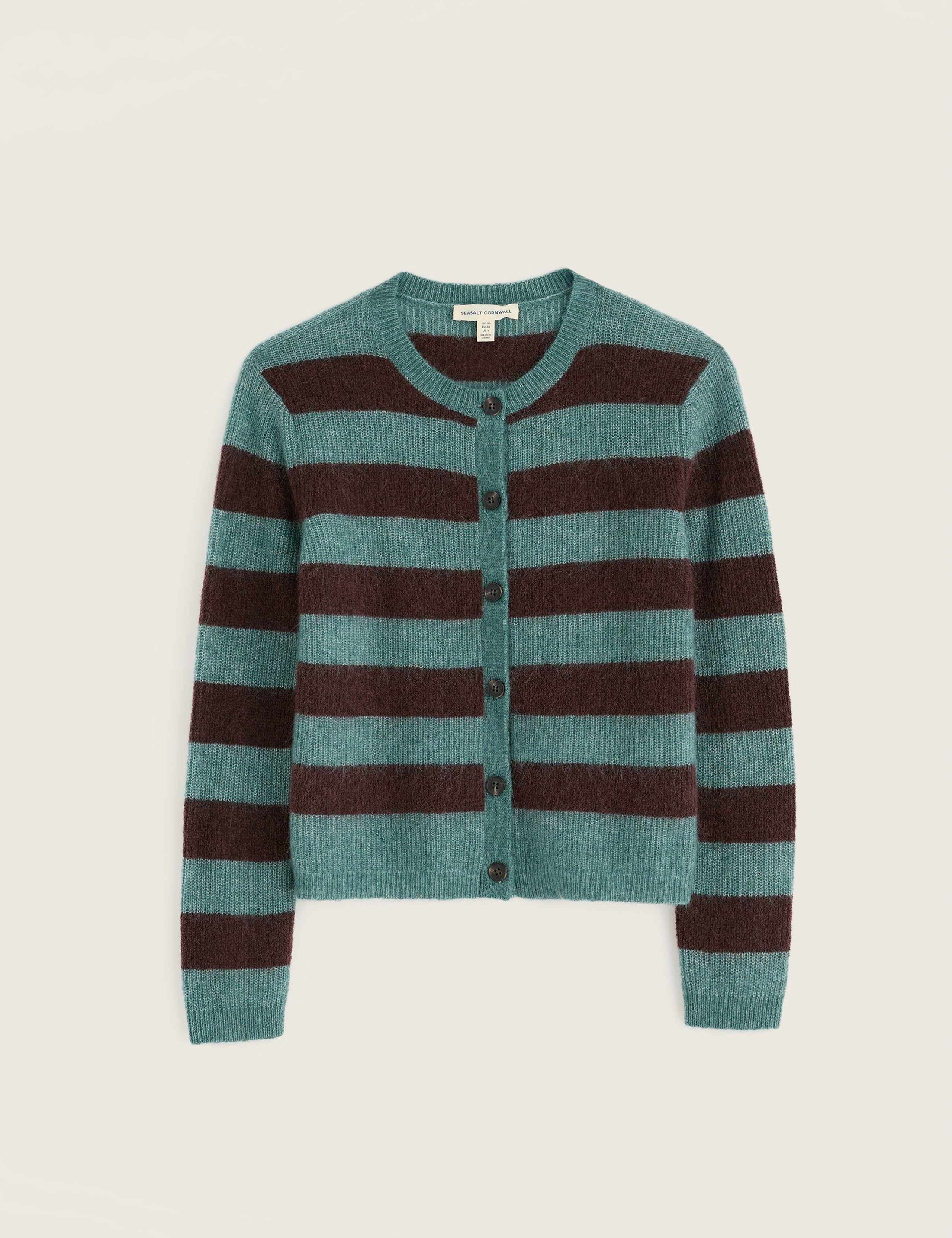 Mohair Striped Button Front Relaxed Cardigan 2 of 5
