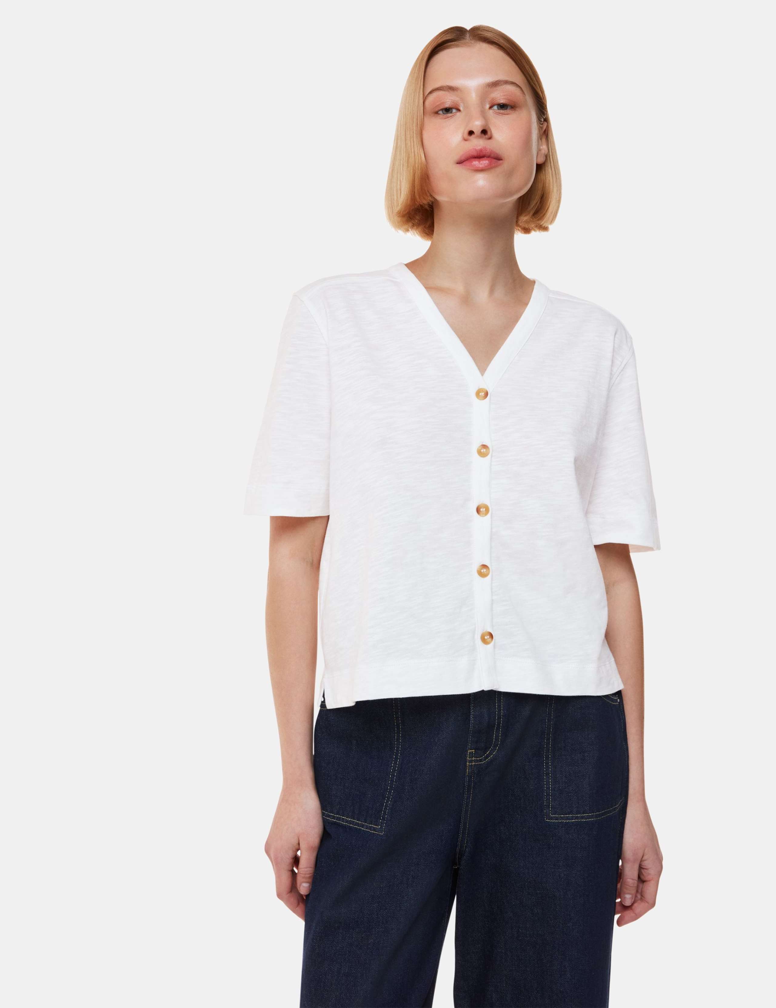 Pure Cotton V-Neck Button Through T-Shirt 3 of 4