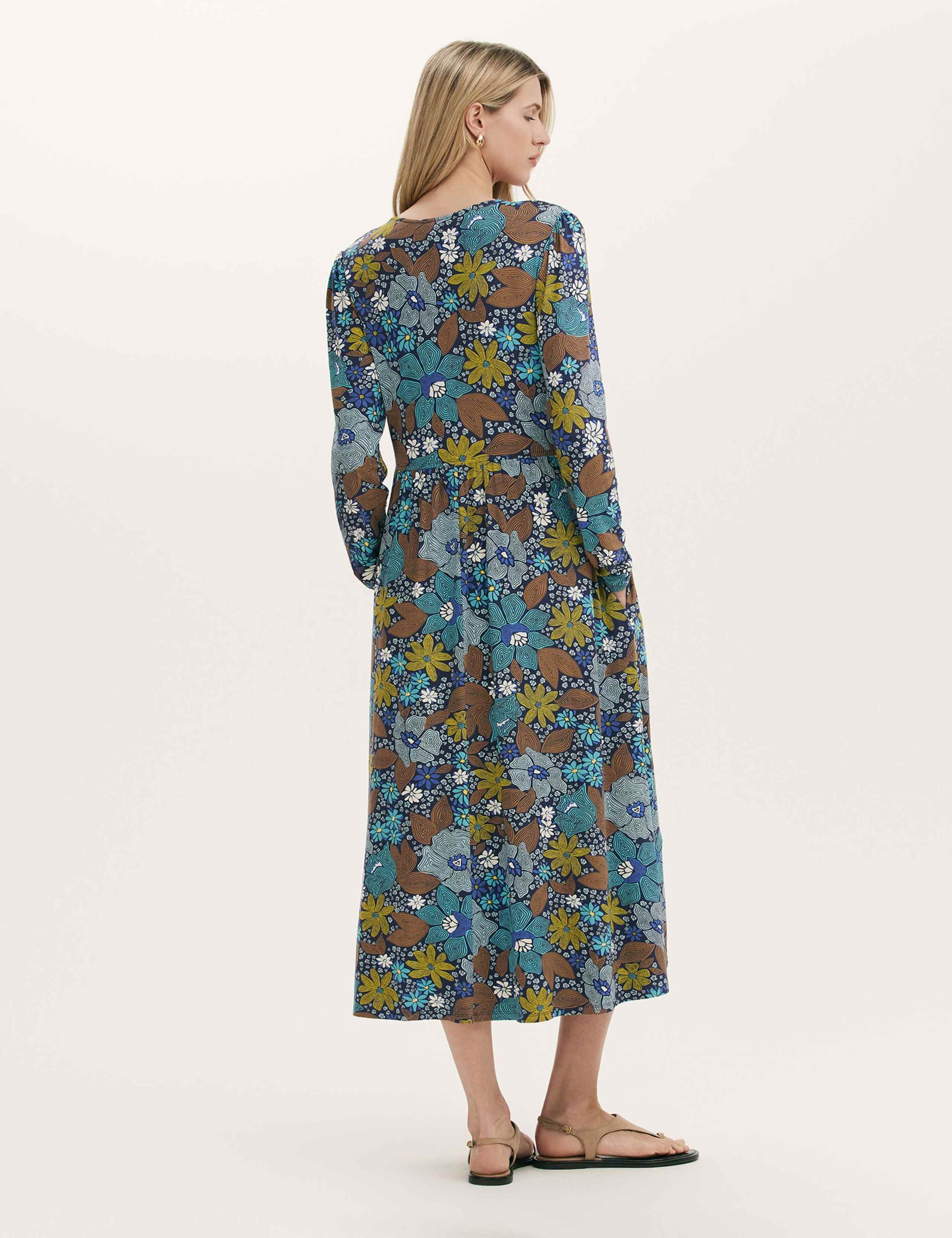 Jersey Floral V-Neck Midi Skater Dress 3 of 4