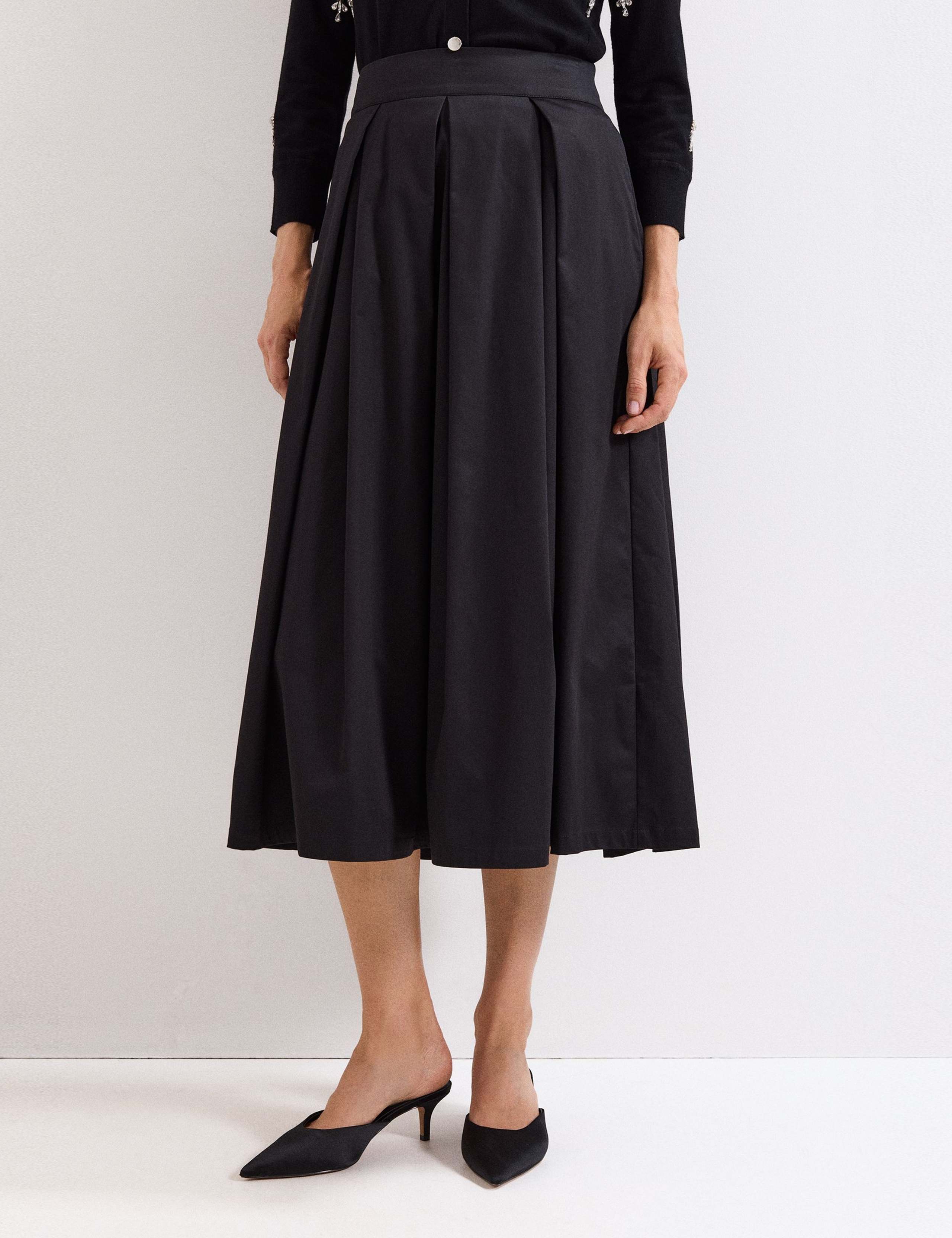 Cotton Rich Pleated Midi Skirt 3 of 6