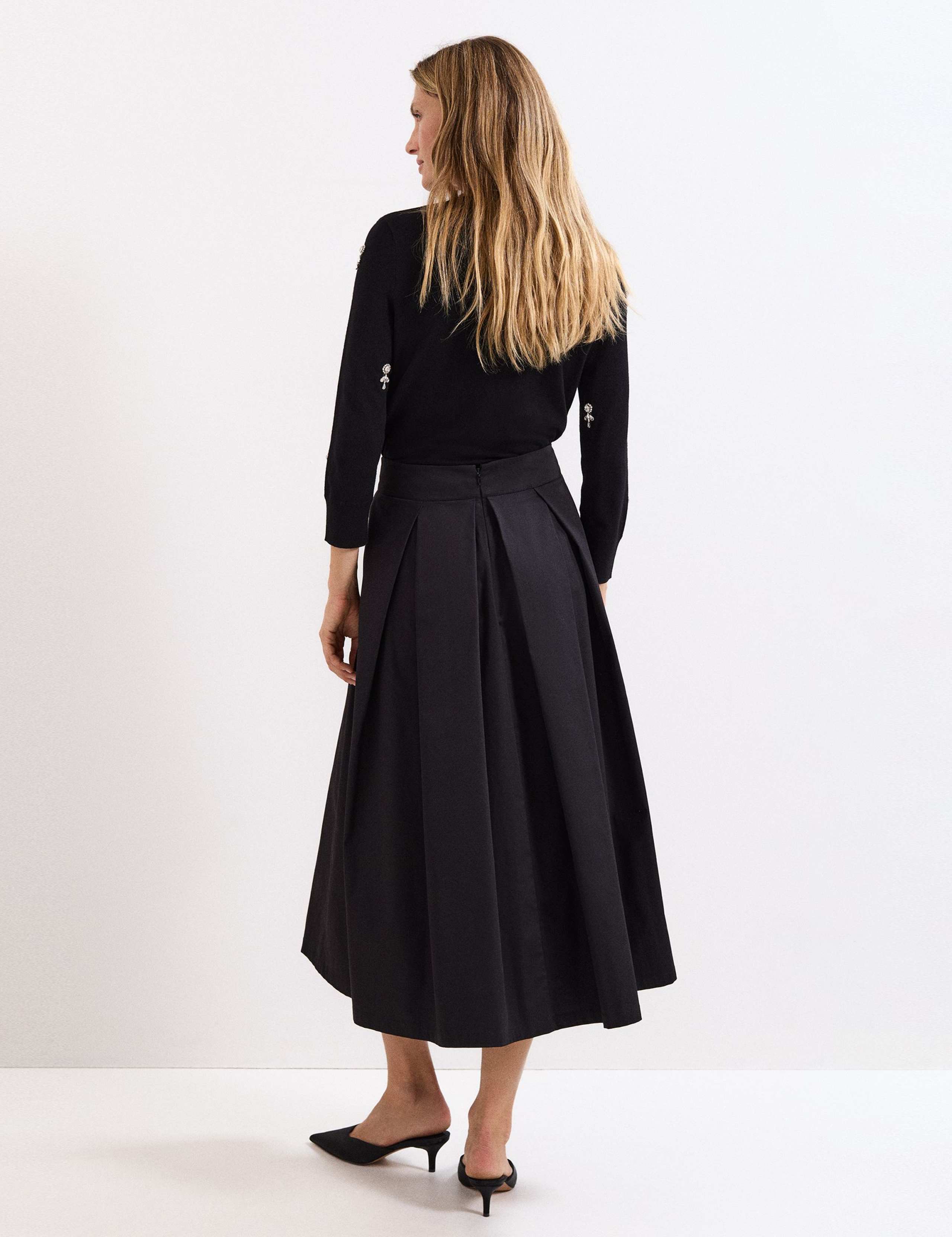 Cotton Rich Pleated Midi Skirt 4 of 6