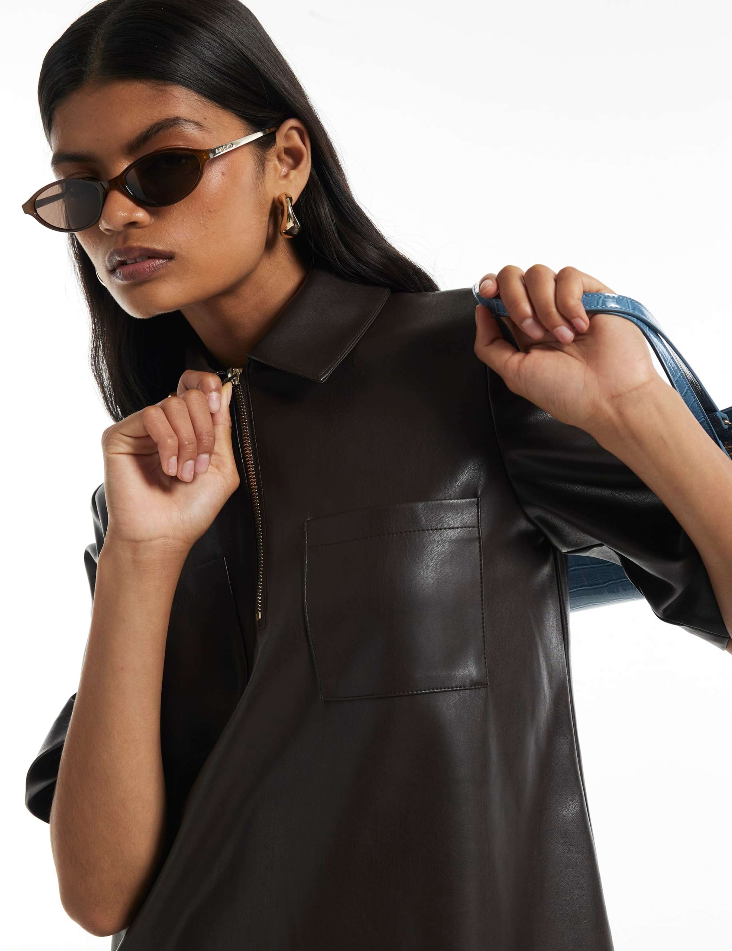 Collared Zip Up Mini T-Shirt Dress 4 of 4