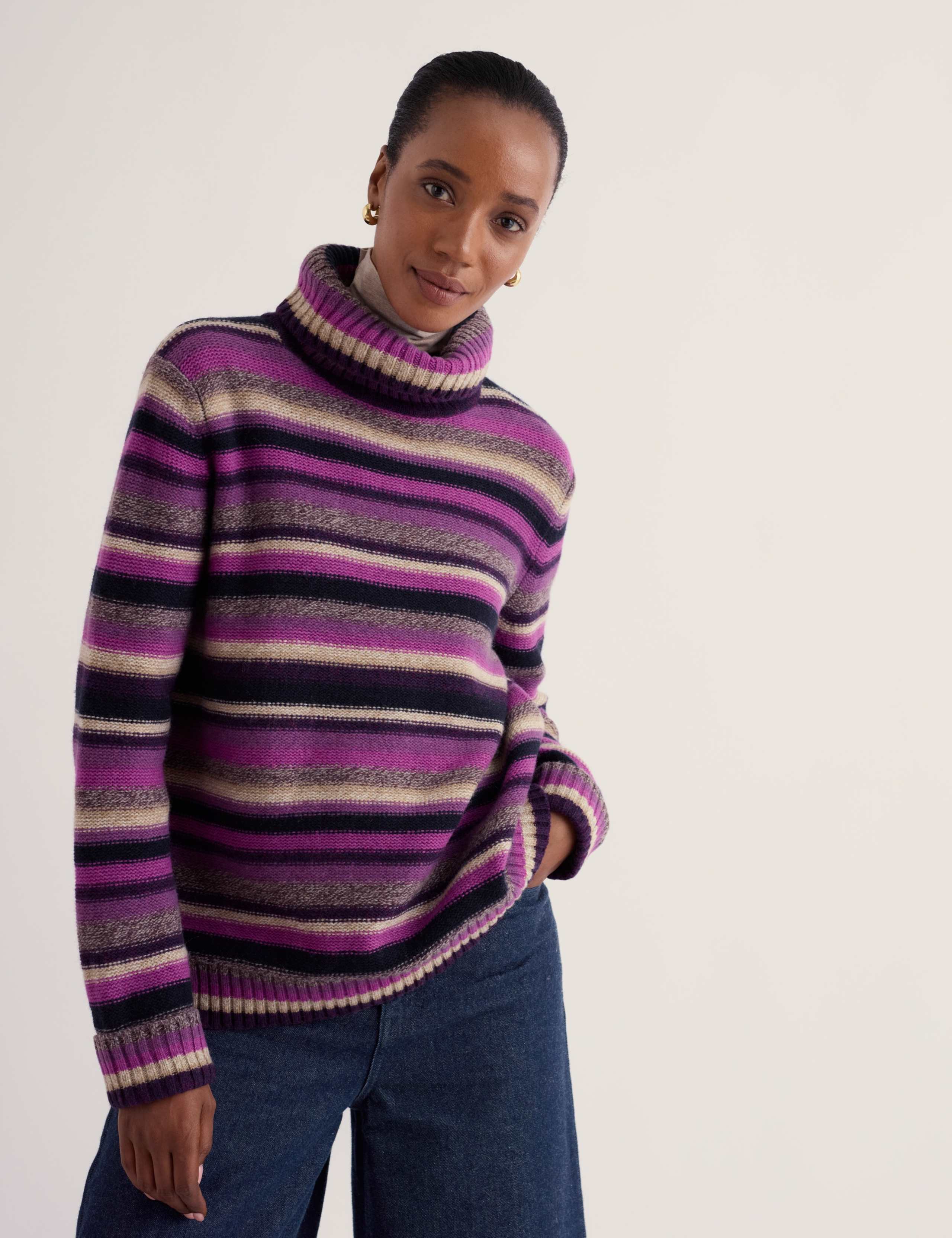 Wool Rich Striped Roll Neck A Line Jumper 3 of 6