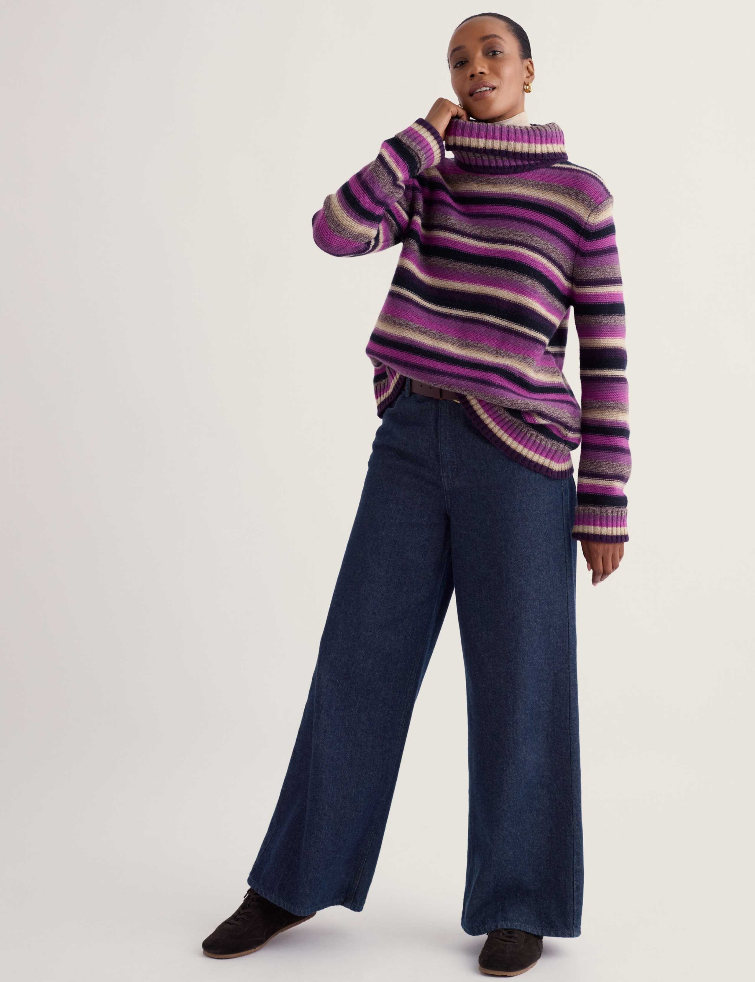 Wool Rich Striped Roll Neck A Line Jumper 4 of 6