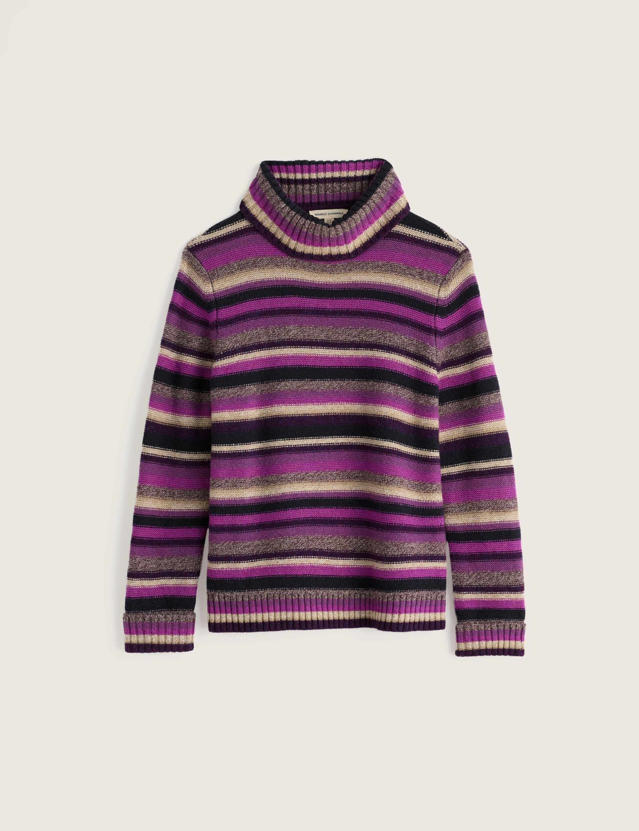 Wool Rich Striped Roll Neck A Line Jumper 2 of 6