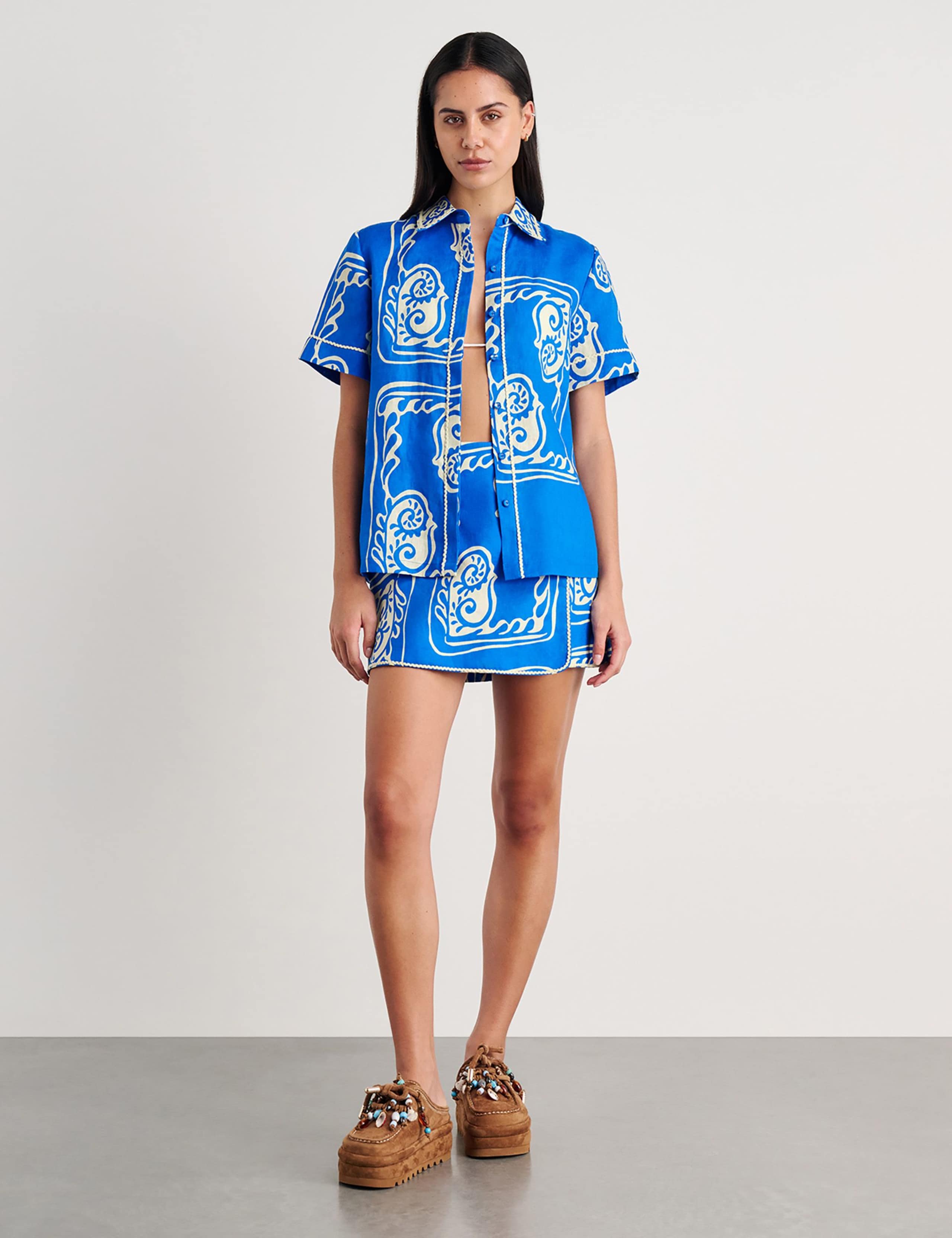 Pure Linen Printed Mini Wrap Skirt 2 of 5