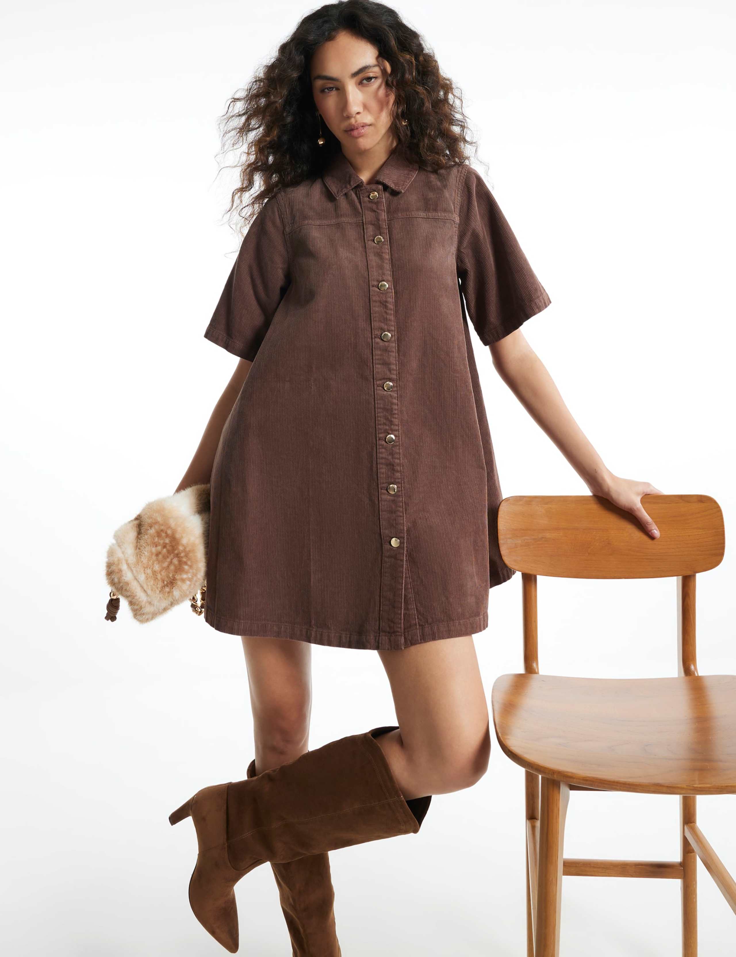 Cord Button Front Mini Smock Dress 5 of 7