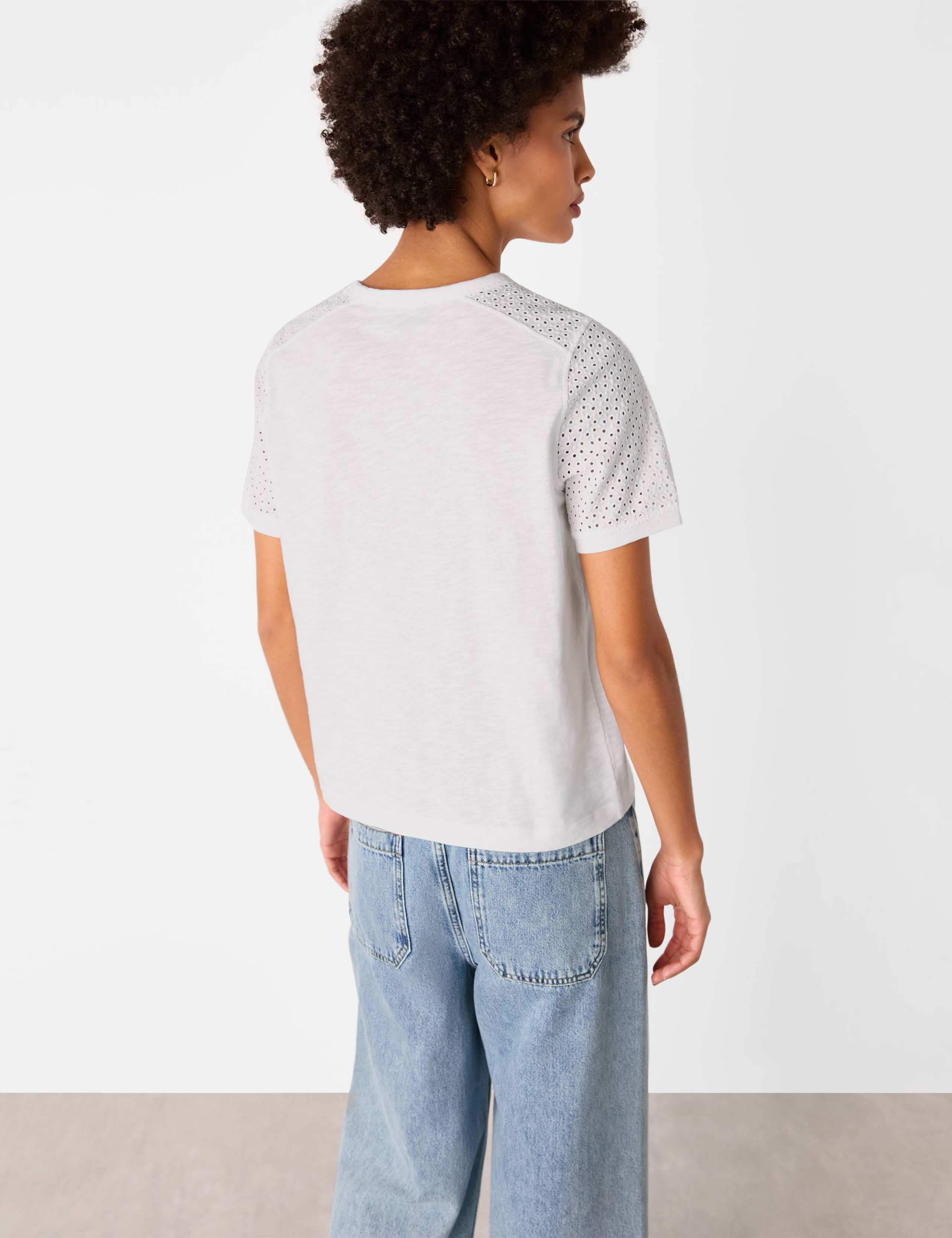 Pure Cotton Broderie Detail T-Shirt 4 of 4