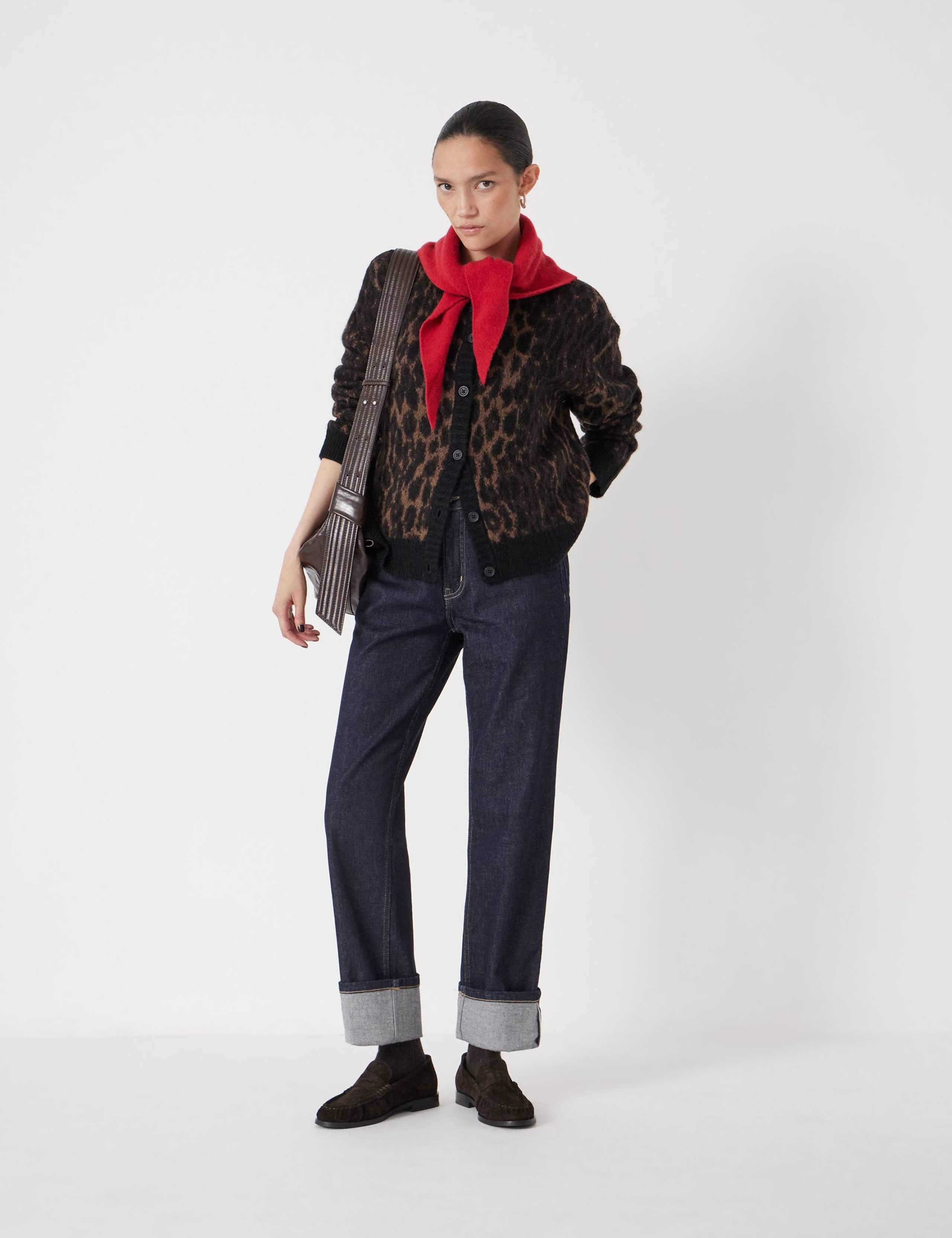 Animal Print Crew Neck Cardigan with Wool 2 of 4