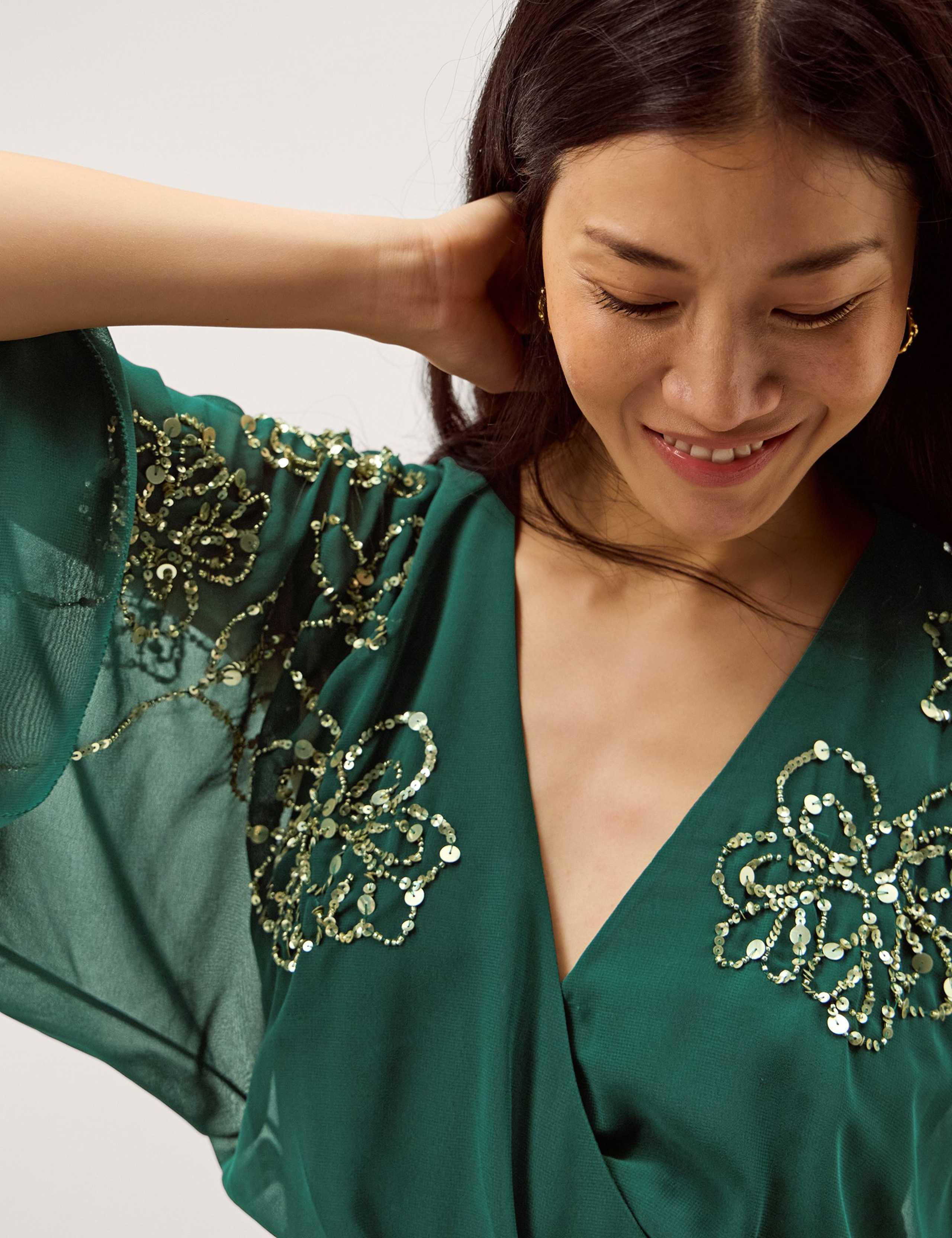 Embellished V-Neck Midi Wrap Dress 3 of 5