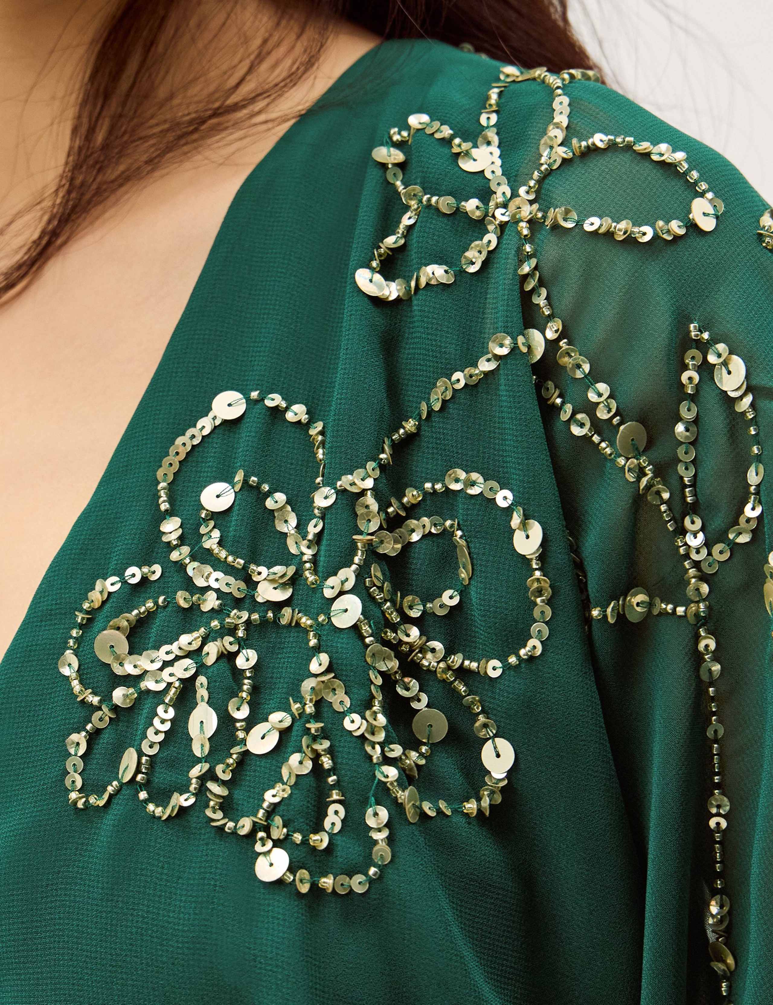 Embellished V-Neck Midi Wrap Dress 4 of 5