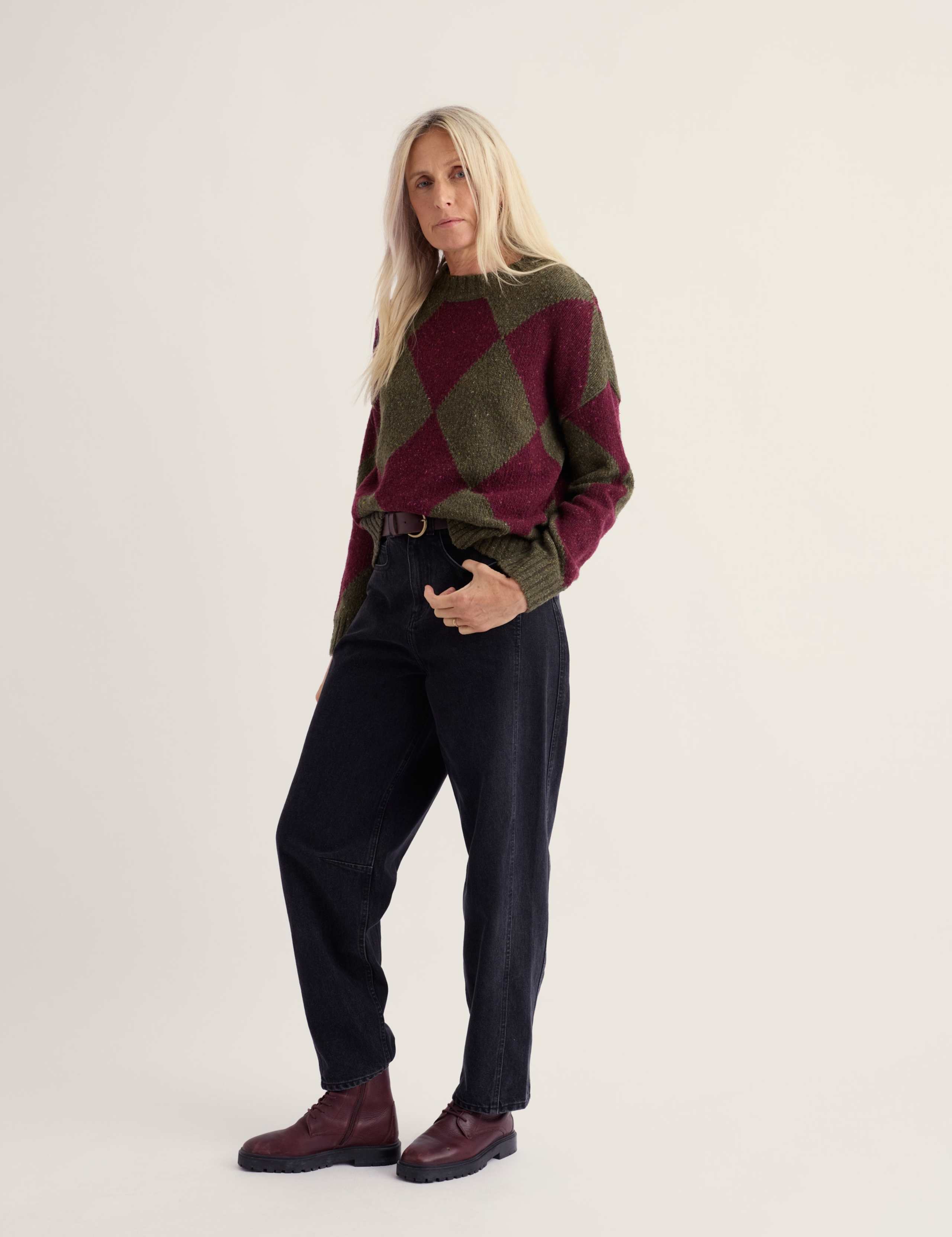 Merino Wool Rich Intarsia Crew Neck Oversized Jumper 1 of 5
