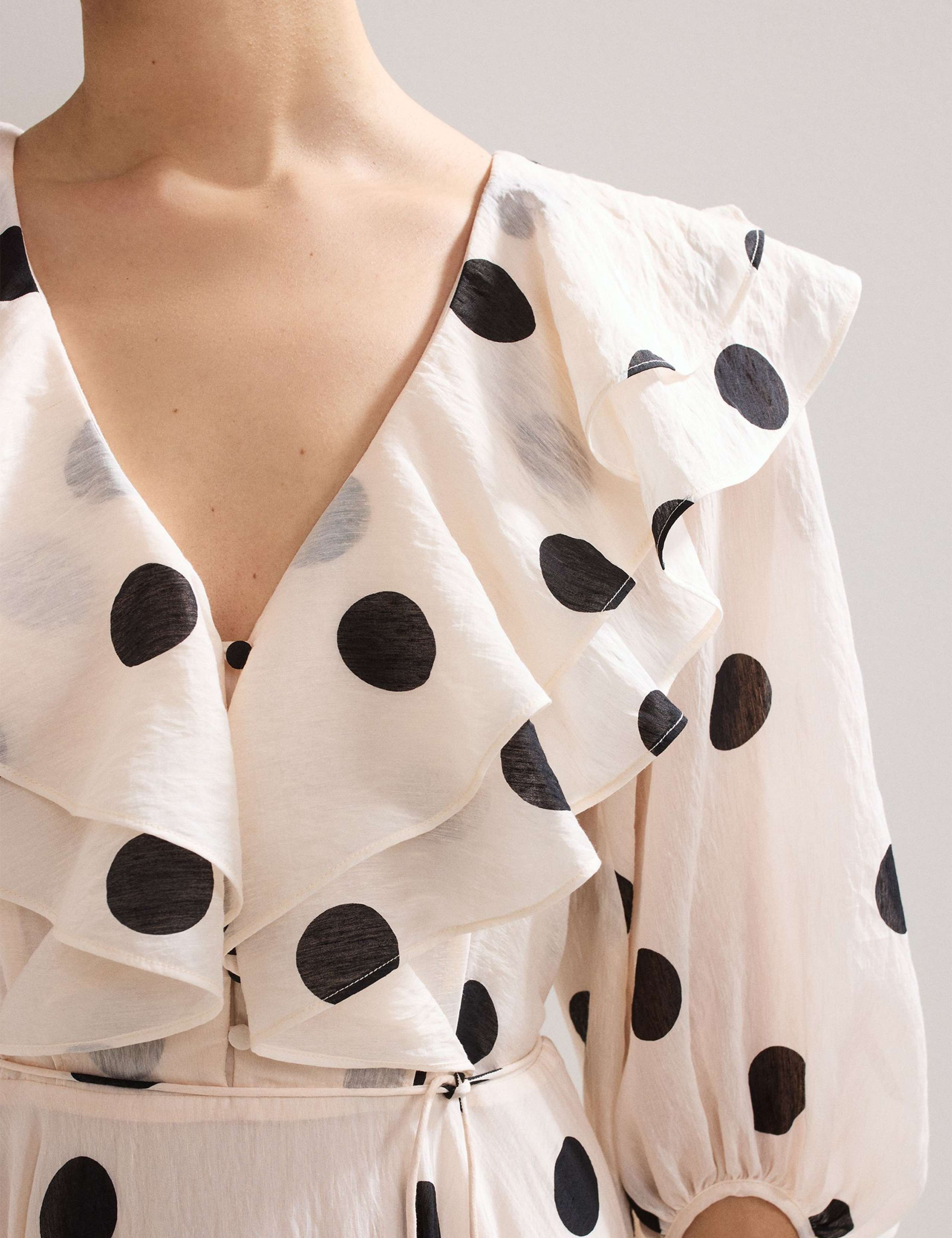 Spot Print Ruffle Midi Dress with Linen 7 of 8