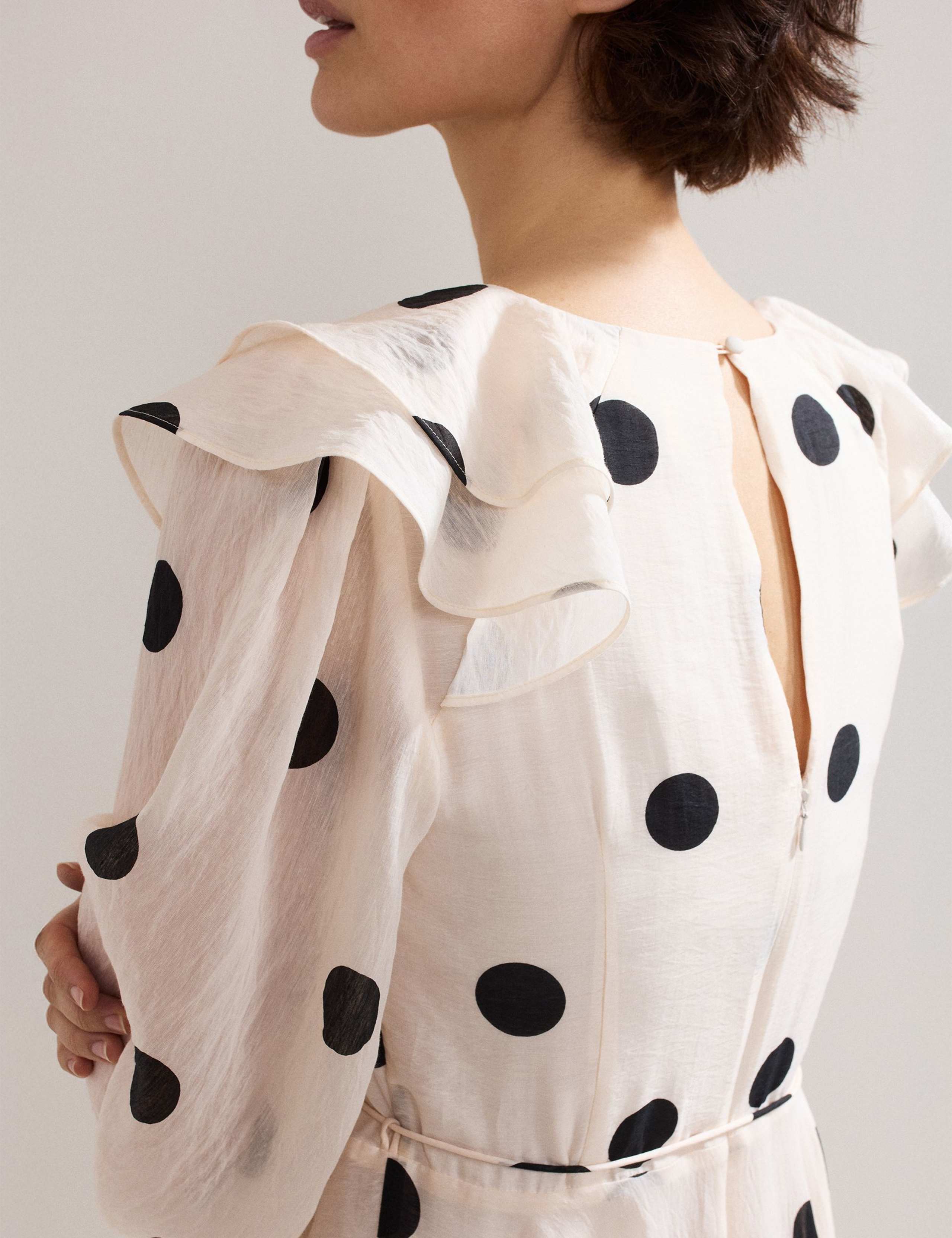 Spot Print Ruffle Midi Dress with Linen 8 of 8