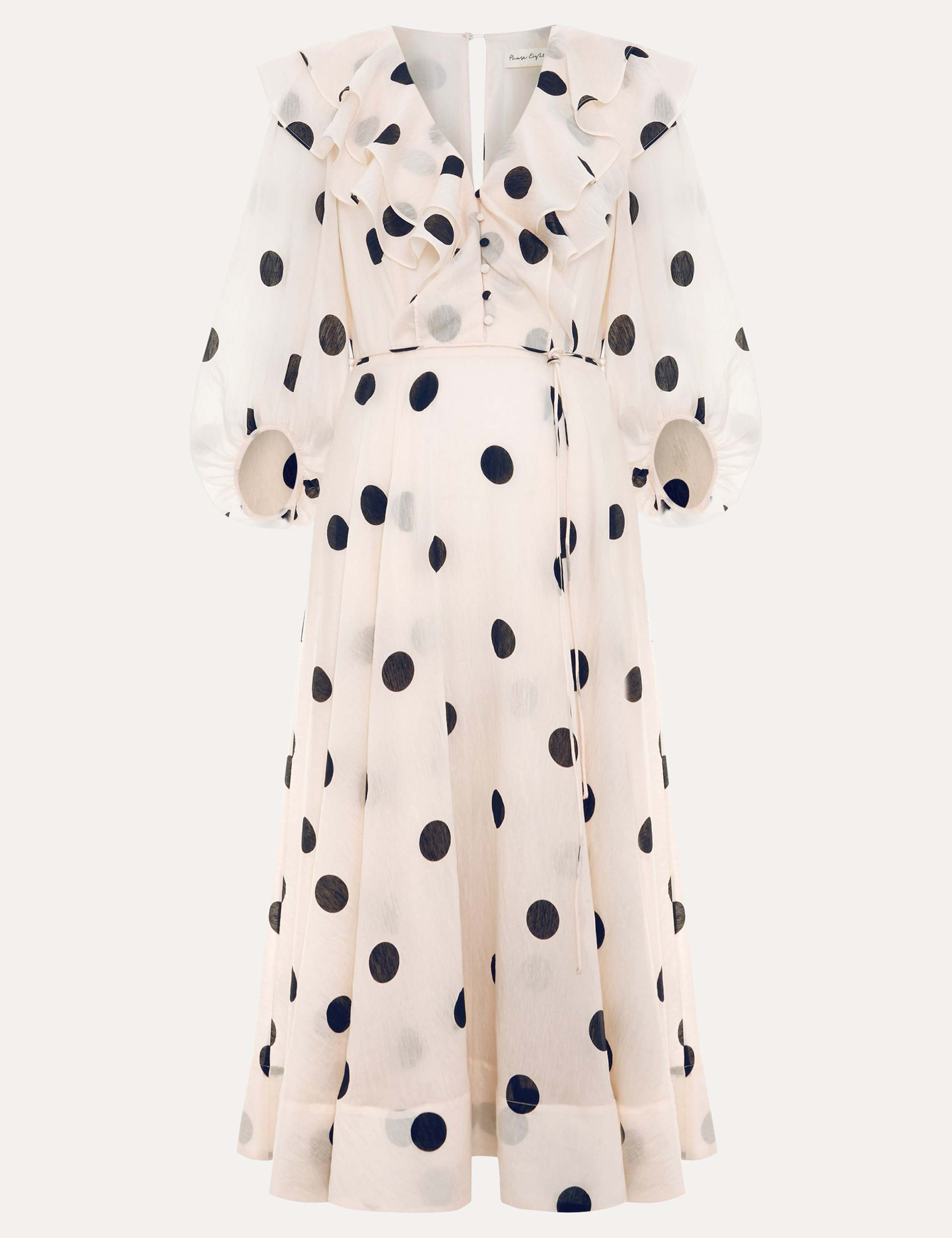 Spot Print Ruffle Midi Dress with Linen 2 of 8